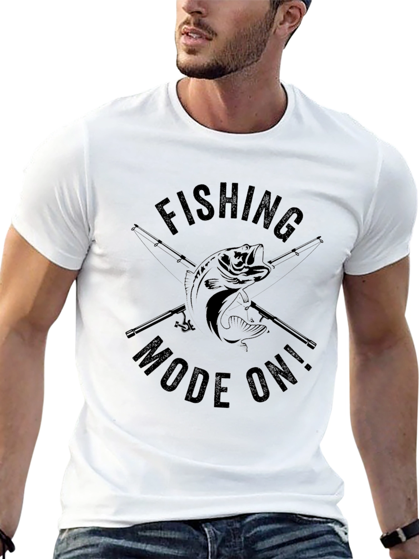 Fishing Mode On! Black Graphic T-Shirt