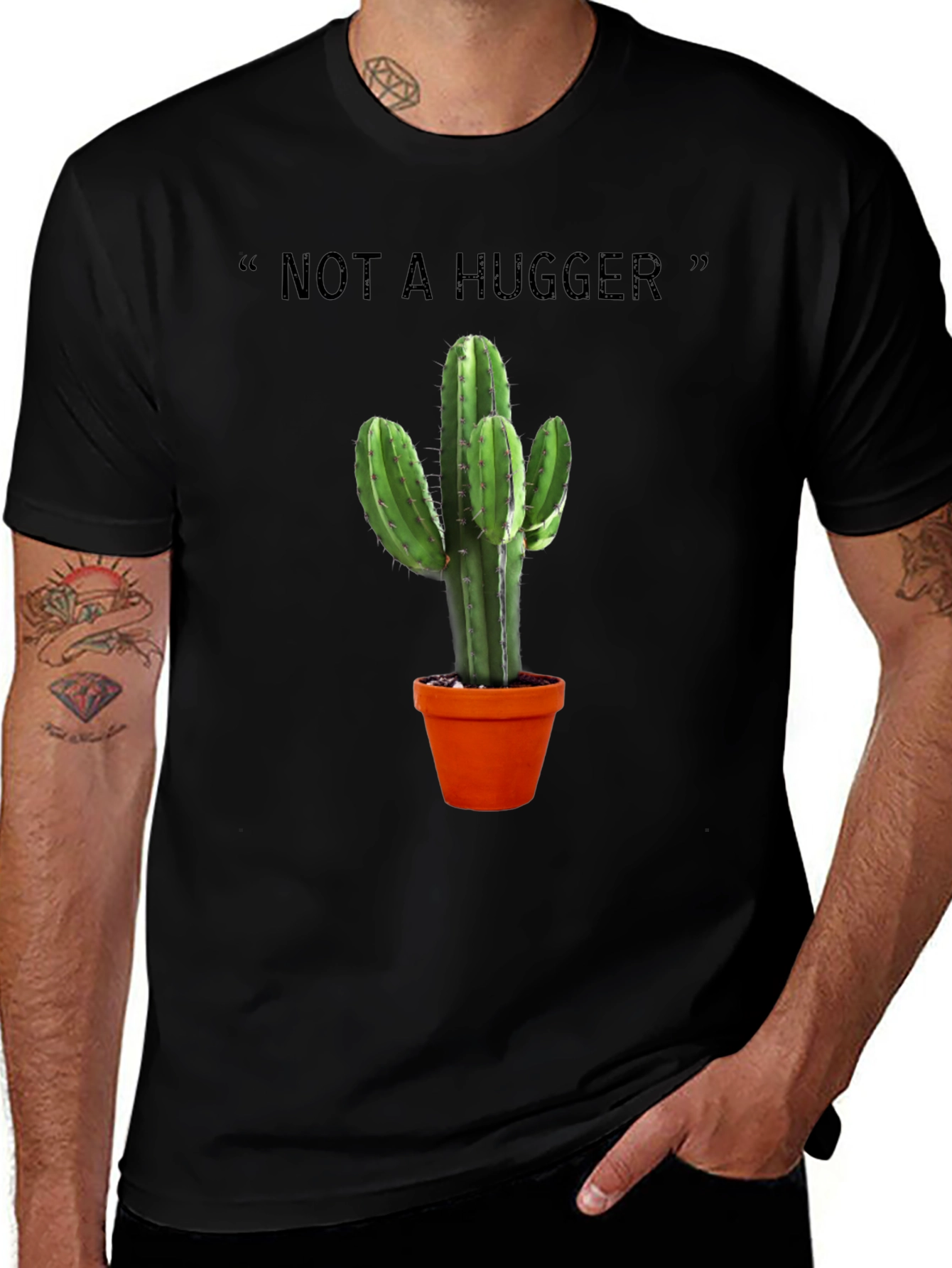 Not a Hugger Cactus Graphic Tee - Black