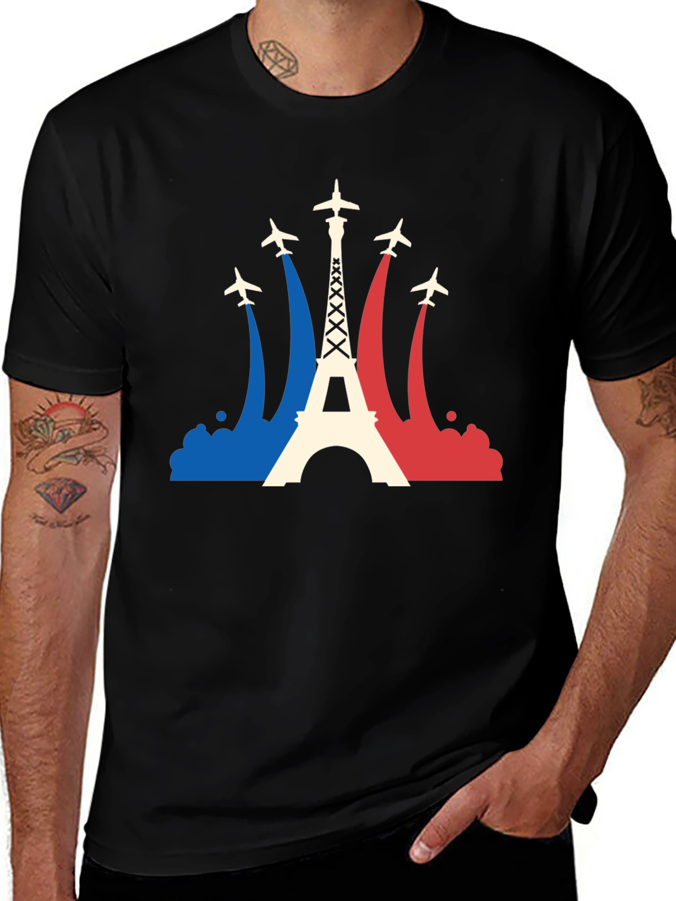Paris Eiffel Tower Airplane T-Shirt - France Travel Tee