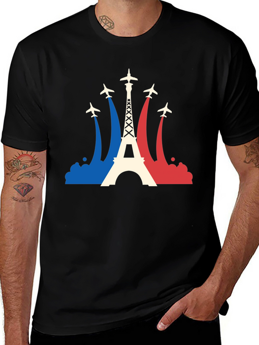 Paris Eiffel Tower Airplane T-Shirt - France Travel Tee