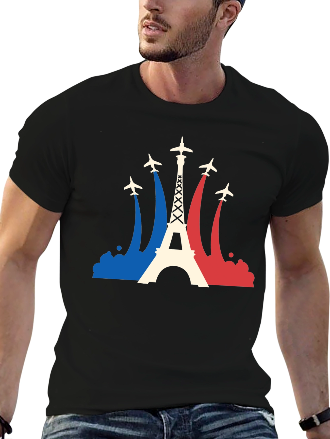Paris Eiffel Tower Airplane T-Shirt - France Travel Tee