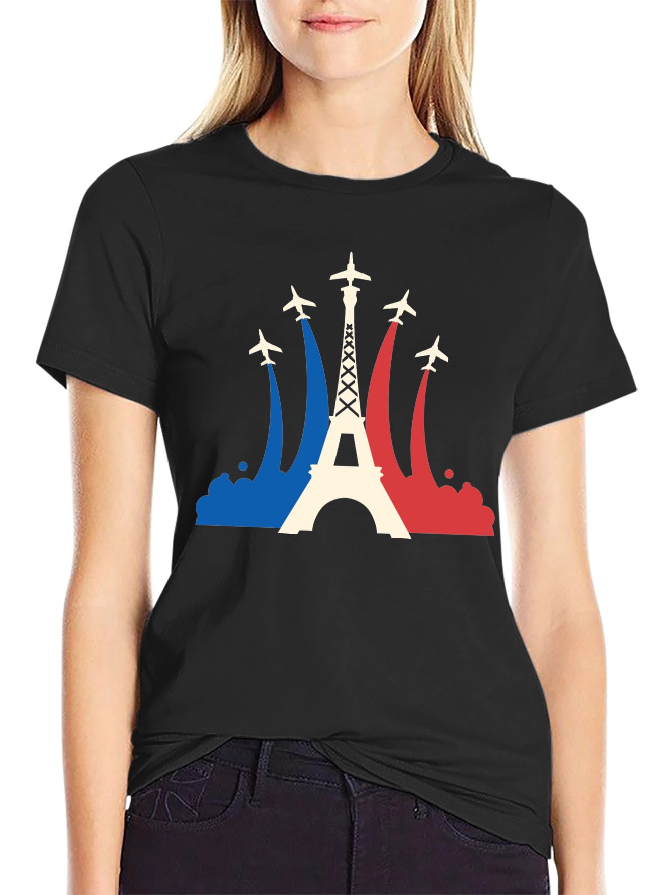 Paris Eiffel Tower Airplane T-Shirt - France Travel Tee