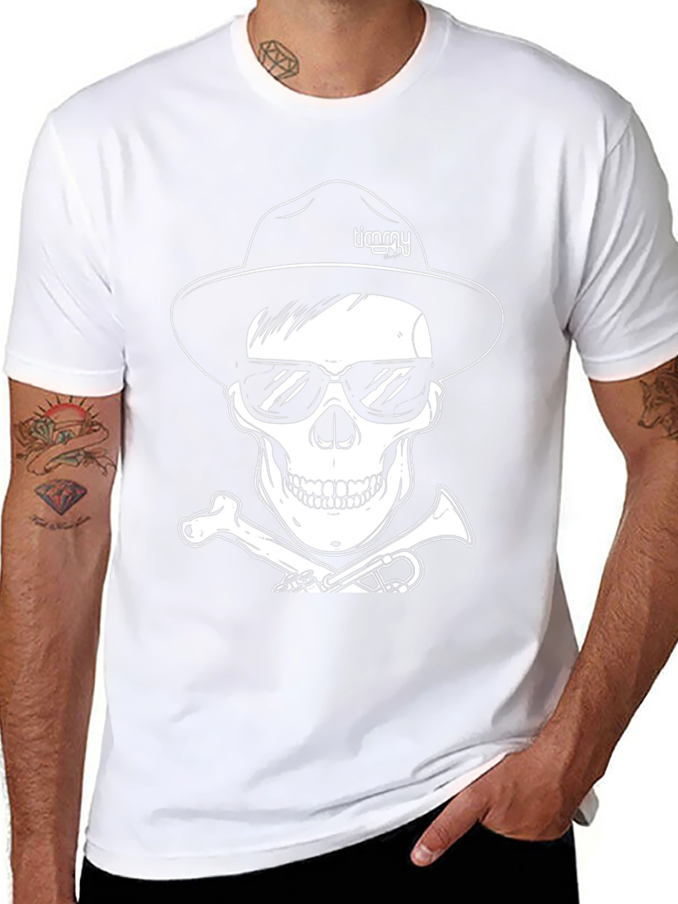 Skull with Hat & Sunglasses Graphic Tee