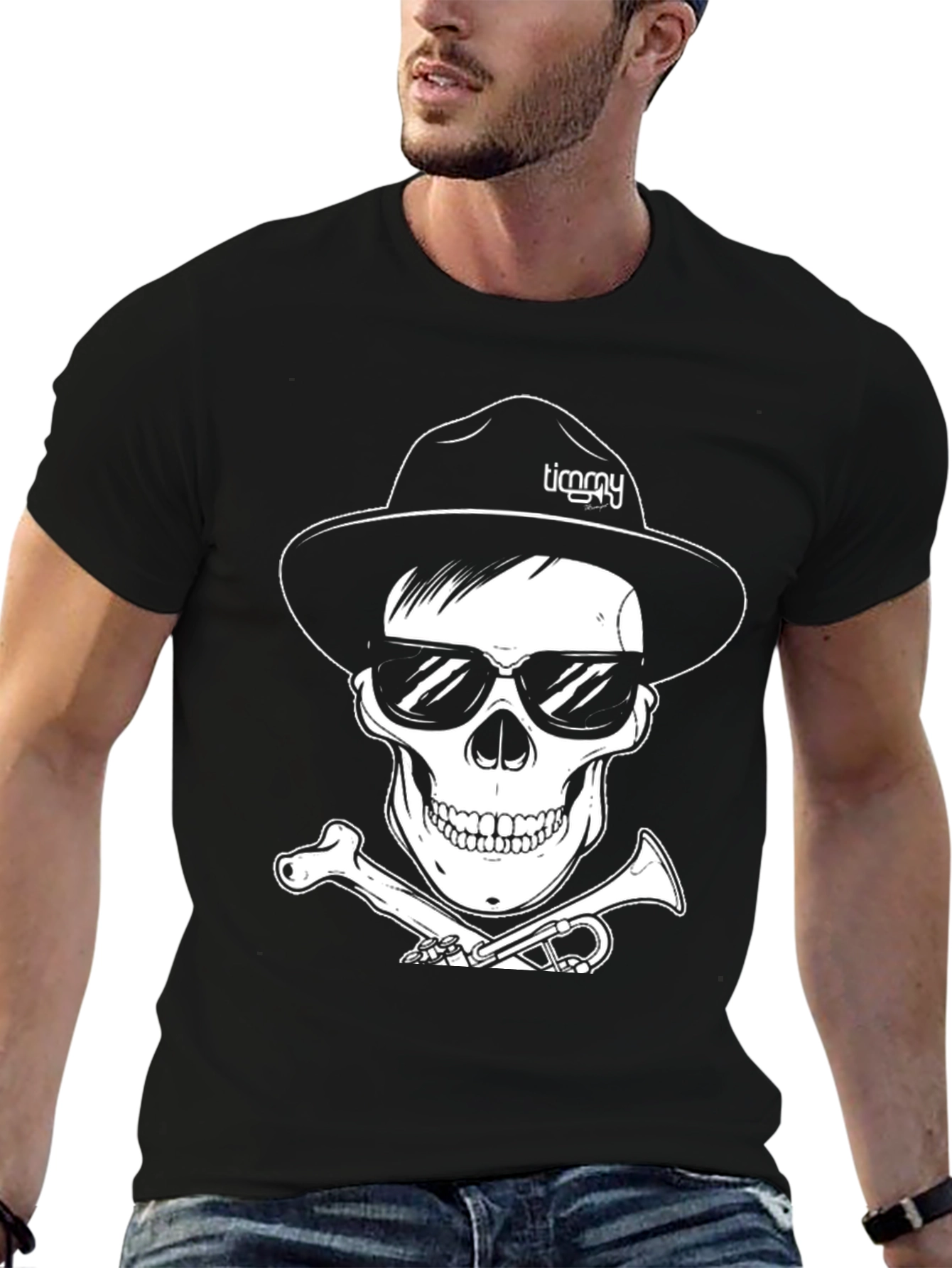 Skull with Hat & Sunglasses Graphic Tee