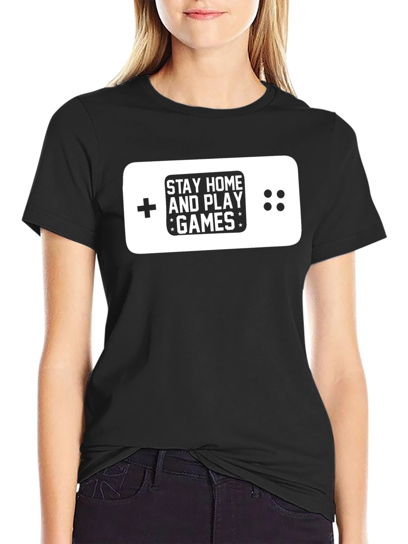 Stay Home & Play Games Black Graphic T-Shirt