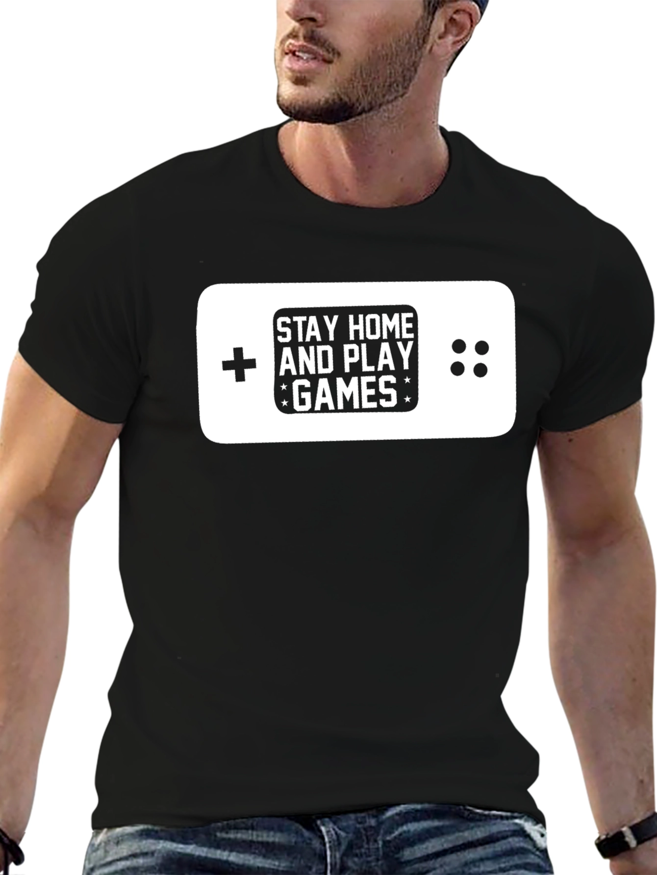 Stay Home & Play Games Black Graphic T-Shirt