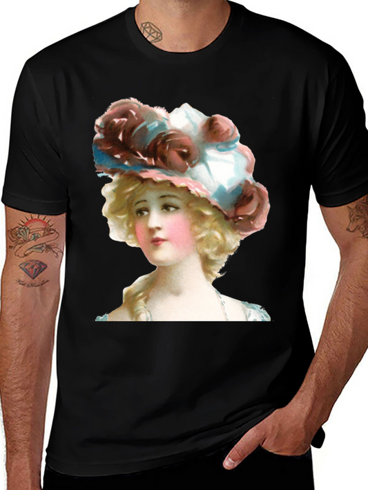 Vintage Lady Graphic Tee - Black Cotton T-Shirt