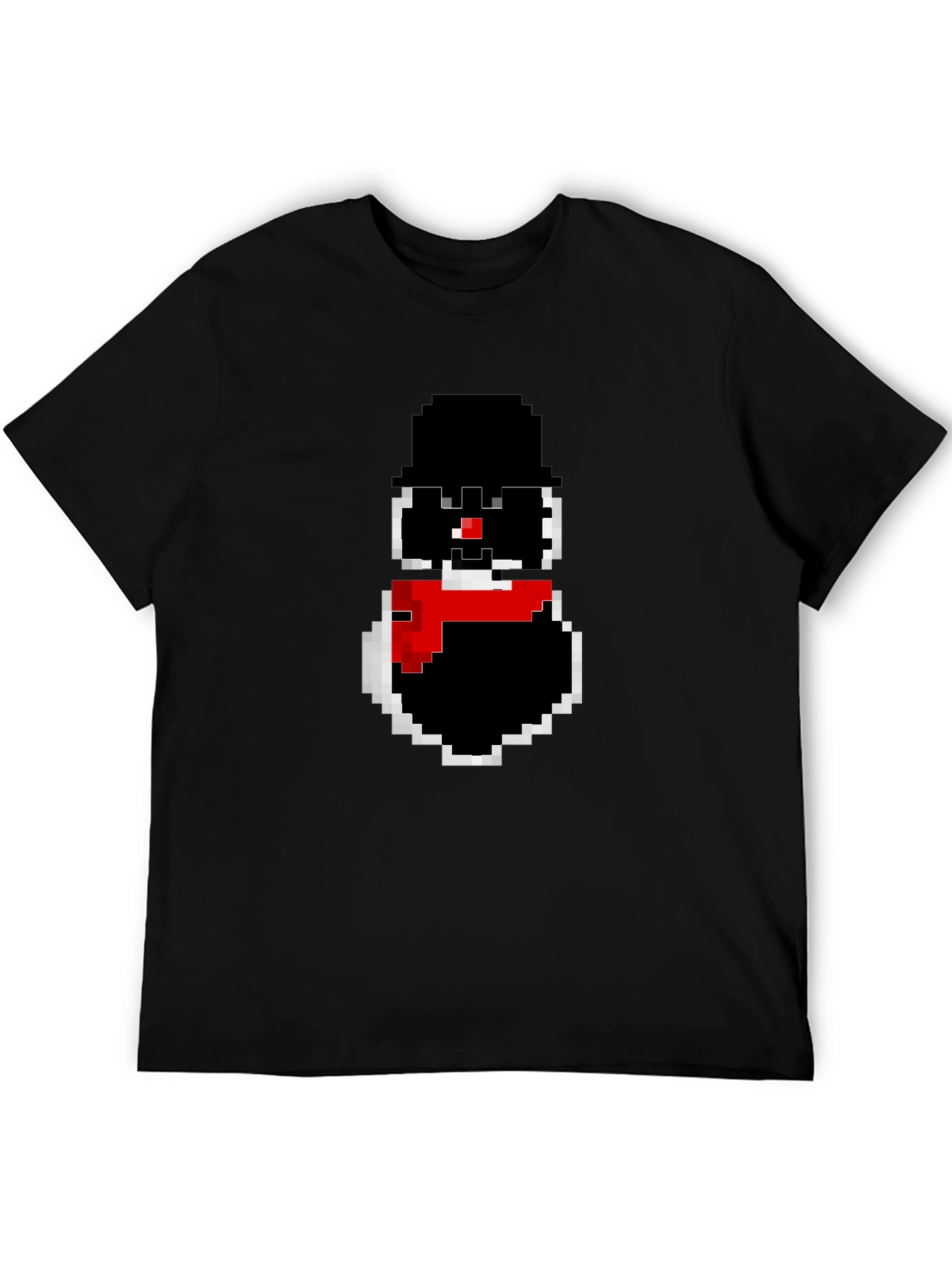 Pixel Snowman Graphic Tee - Black Cotton Blend