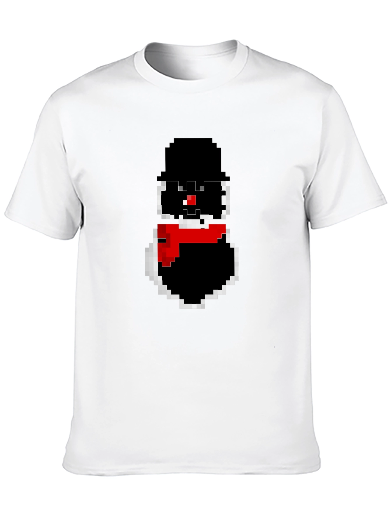 Pixel Snowman Graphic Tee - Black Cotton Blend