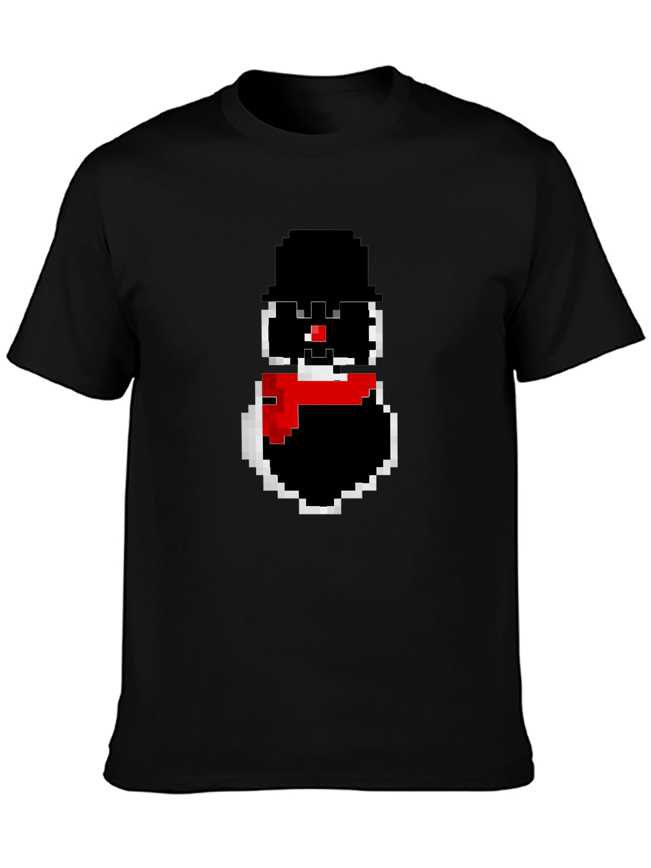 Pixel Snowman Graphic Tee - Black Cotton Blend