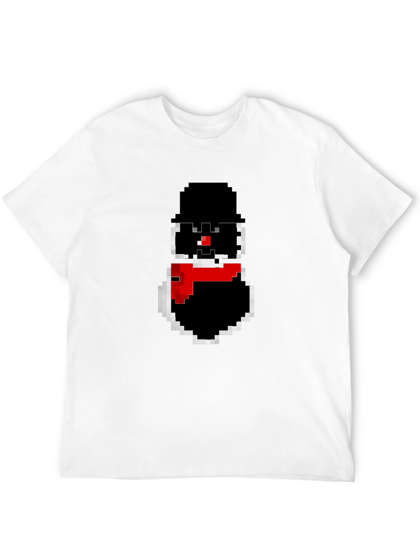 Pixel Snowman Graphic Tee - Black Cotton Blend