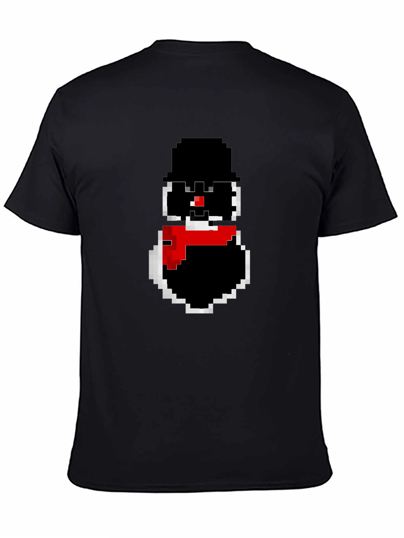 Pixel Snowman Graphic Tee - Black Cotton Blend
