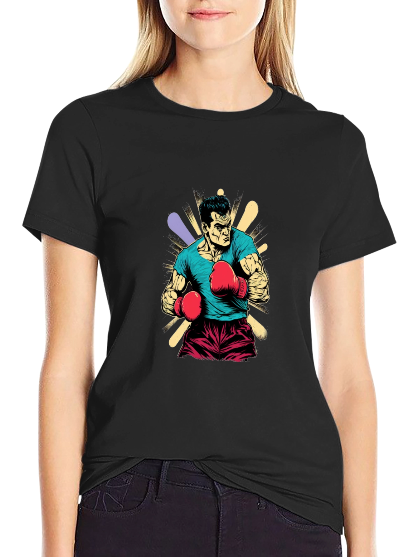 Boxer Graphic Tee - Black Cotton T-Shirt
