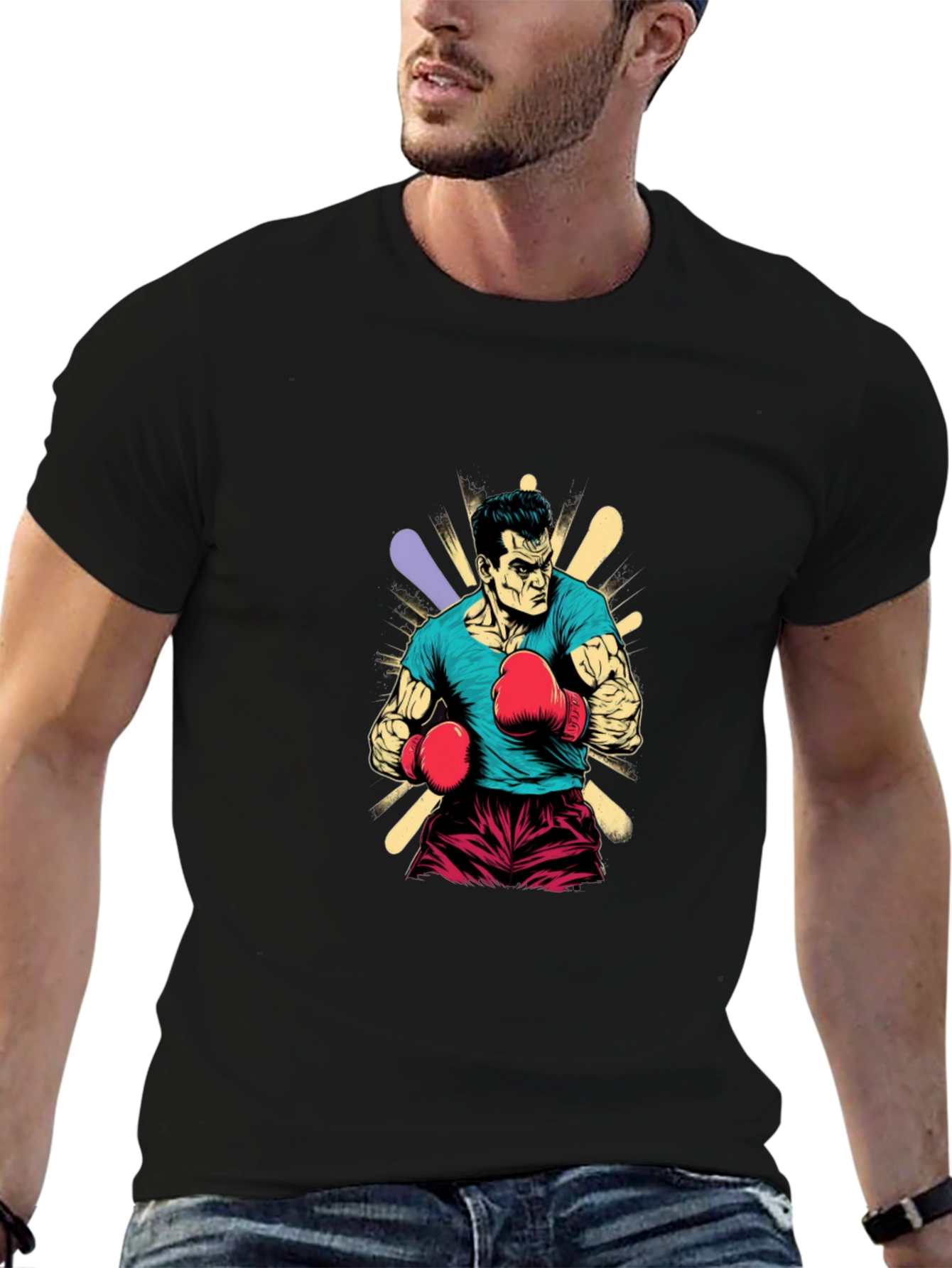 Boxer Graphic Tee - Black Cotton T-Shirt