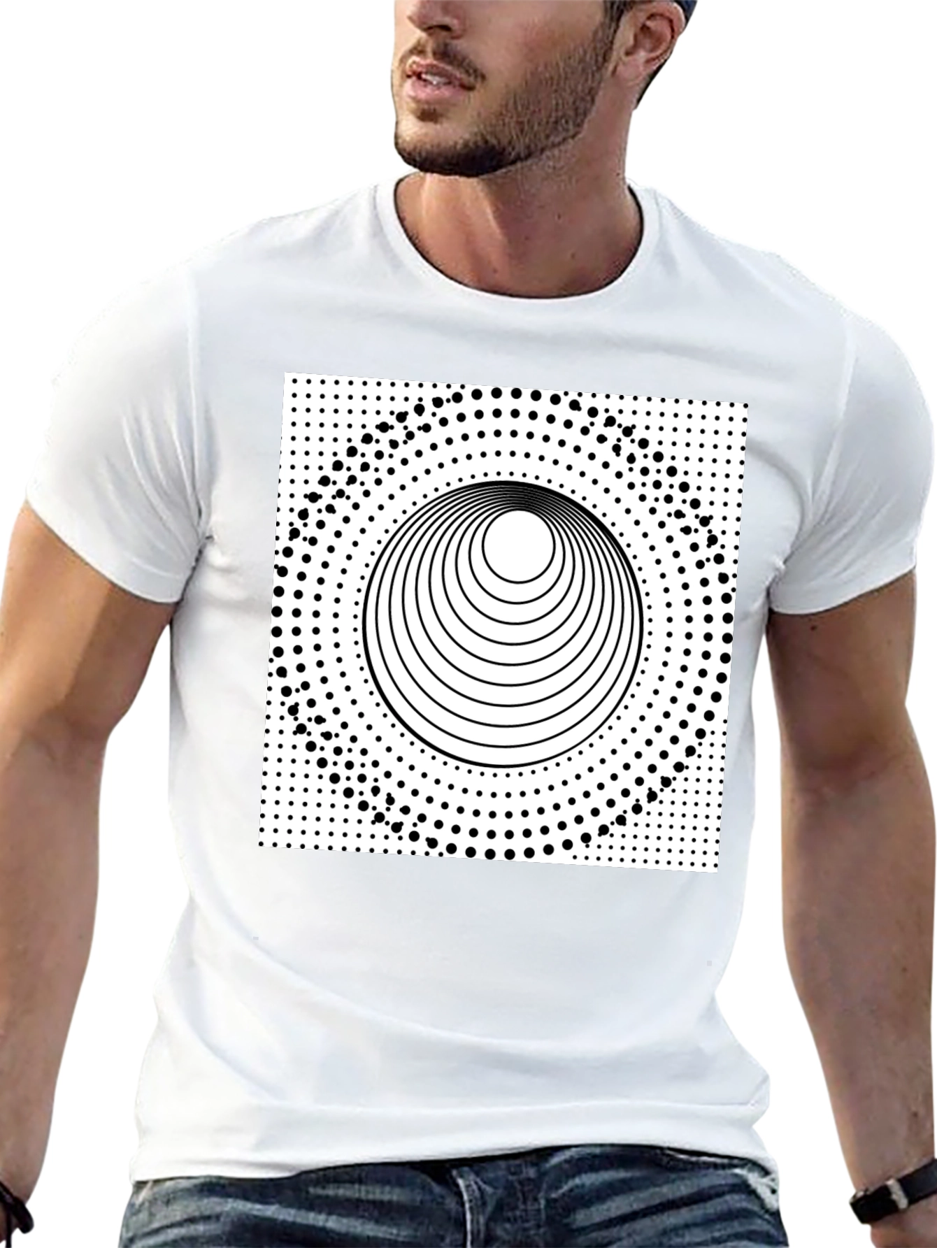 Optical Illusion Graphic Tee - Black Cotton T-Shirt