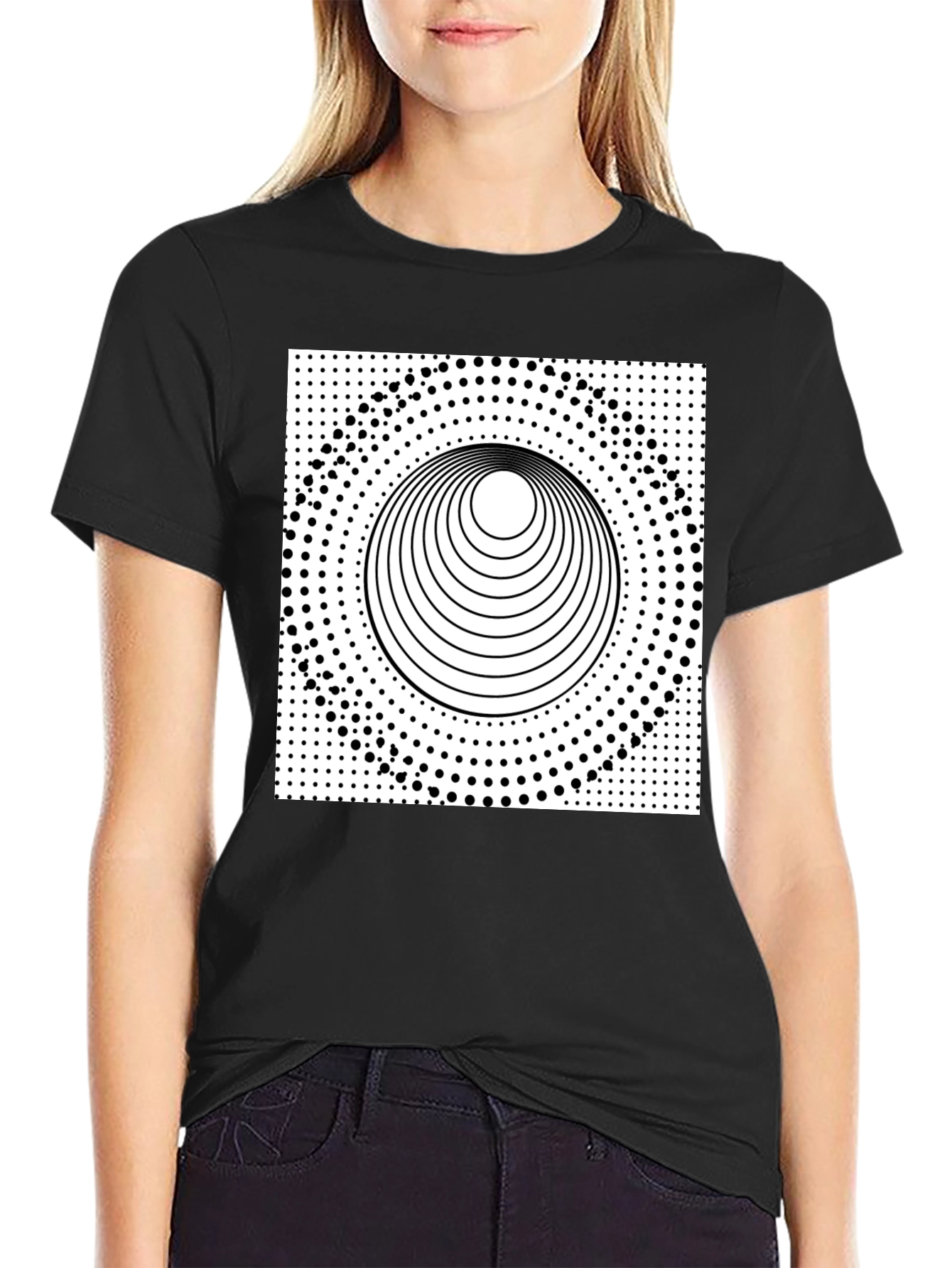 Optical Illusion Graphic Tee - Black Cotton T-Shirt