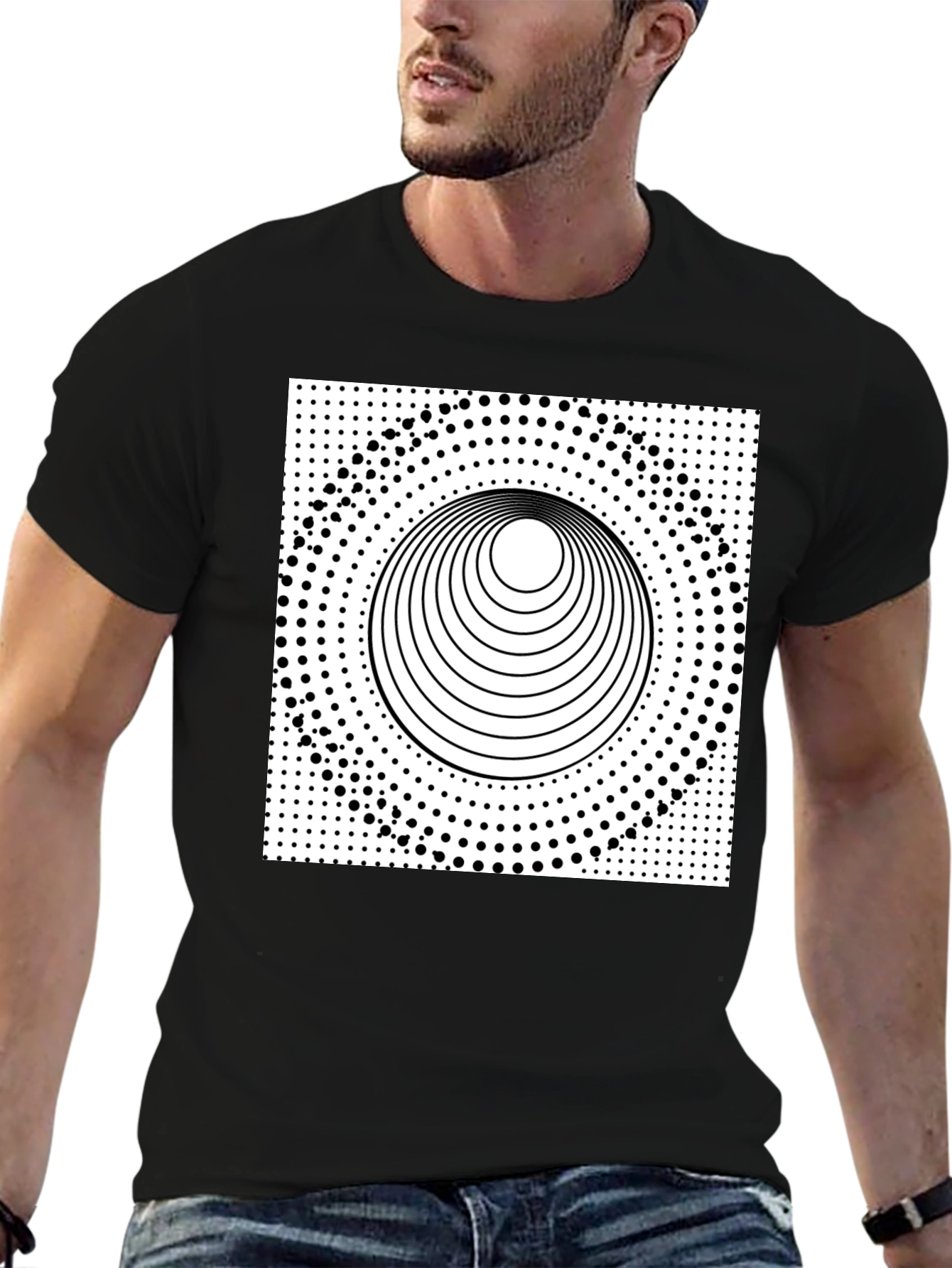 Optical Illusion Graphic Tee - Black Cotton T-Shirt