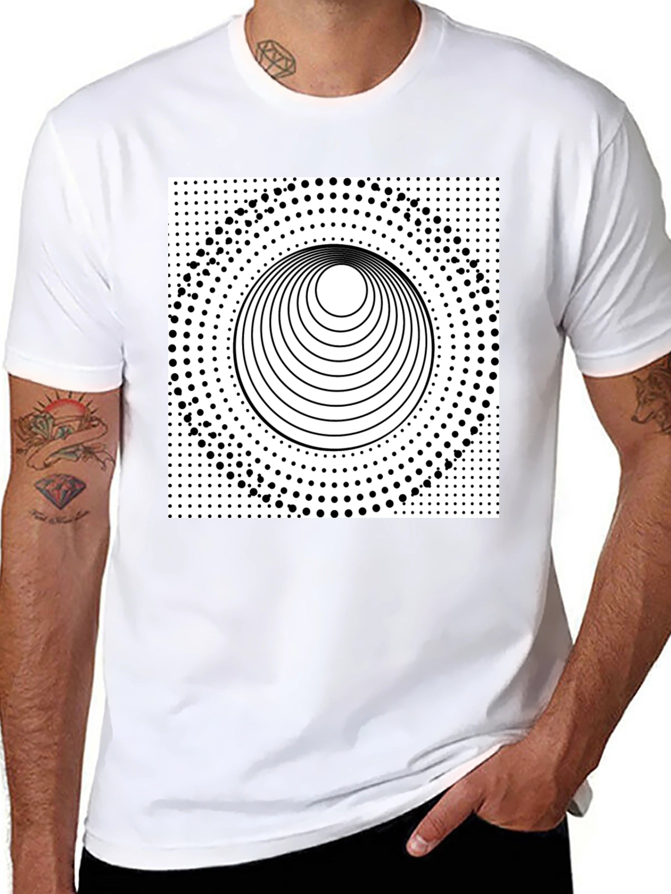 Optical Illusion Graphic Tee - Black Cotton T-Shirt