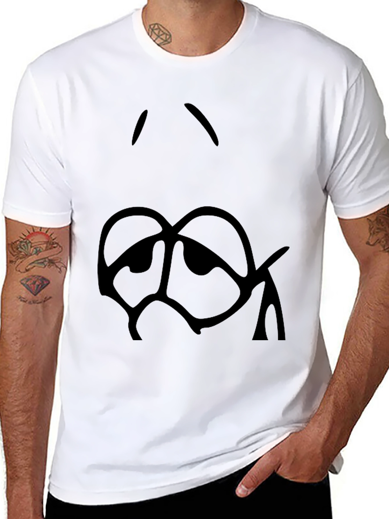 Sad Cartoon Face Black T-Shirt