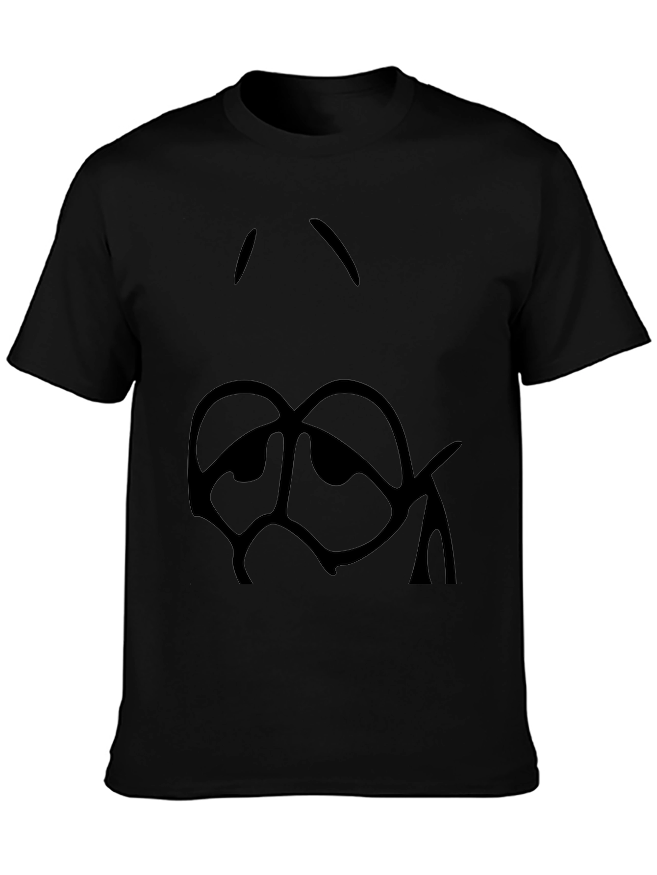 Sad Cartoon Face Black T-Shirt
