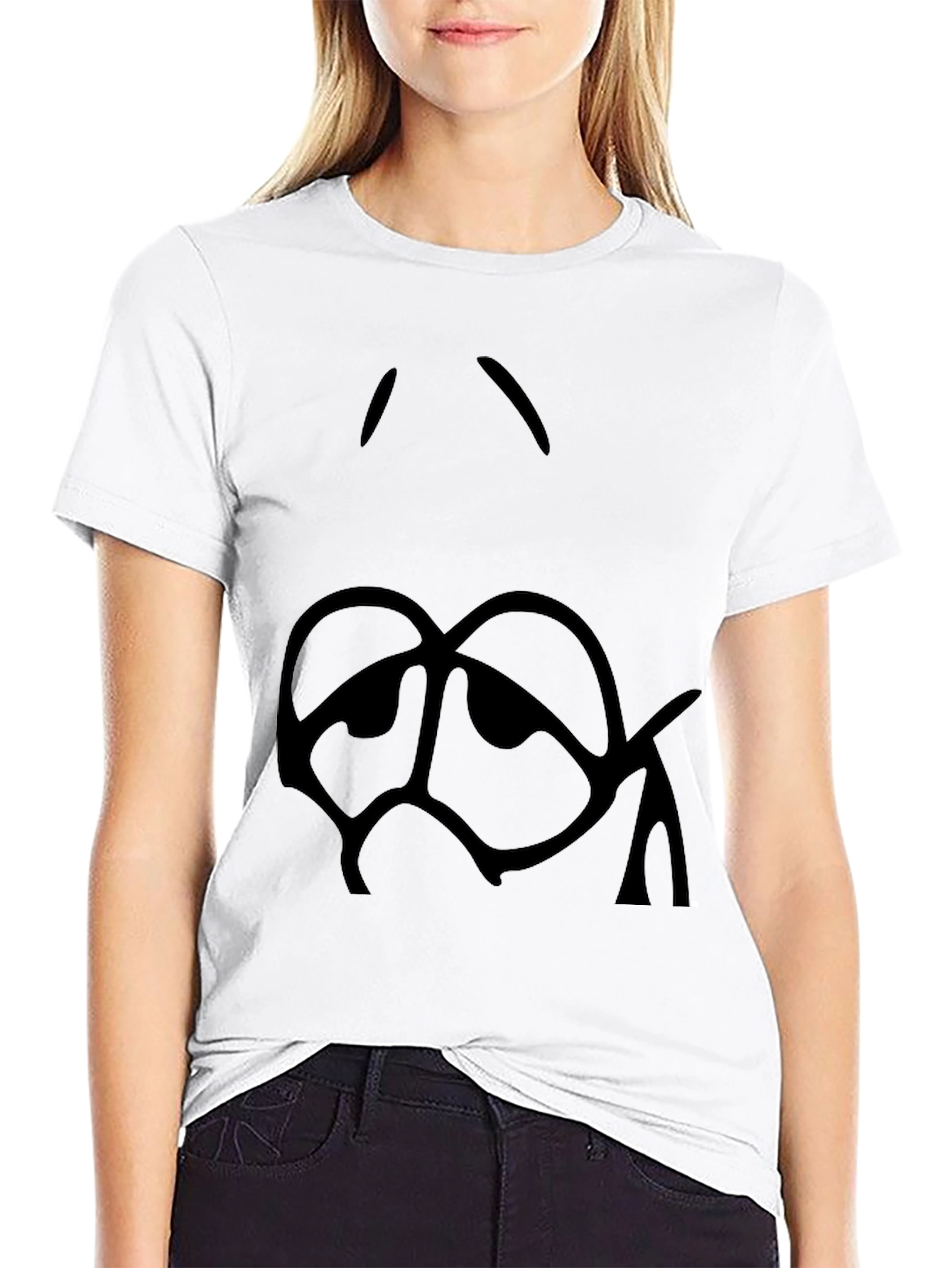 Sad Cartoon Face Black T-Shirt