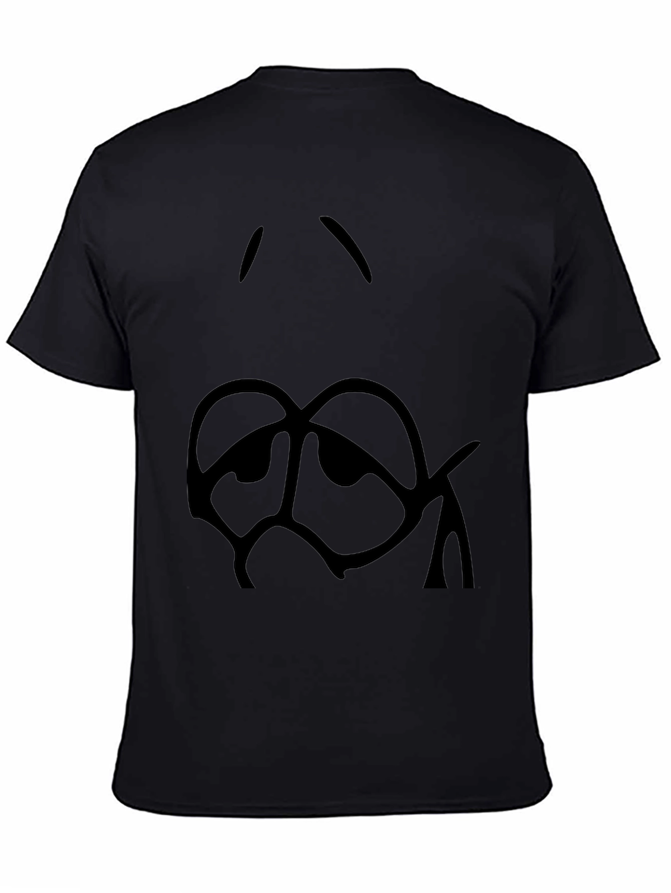 Sad Cartoon Face Black T-Shirt