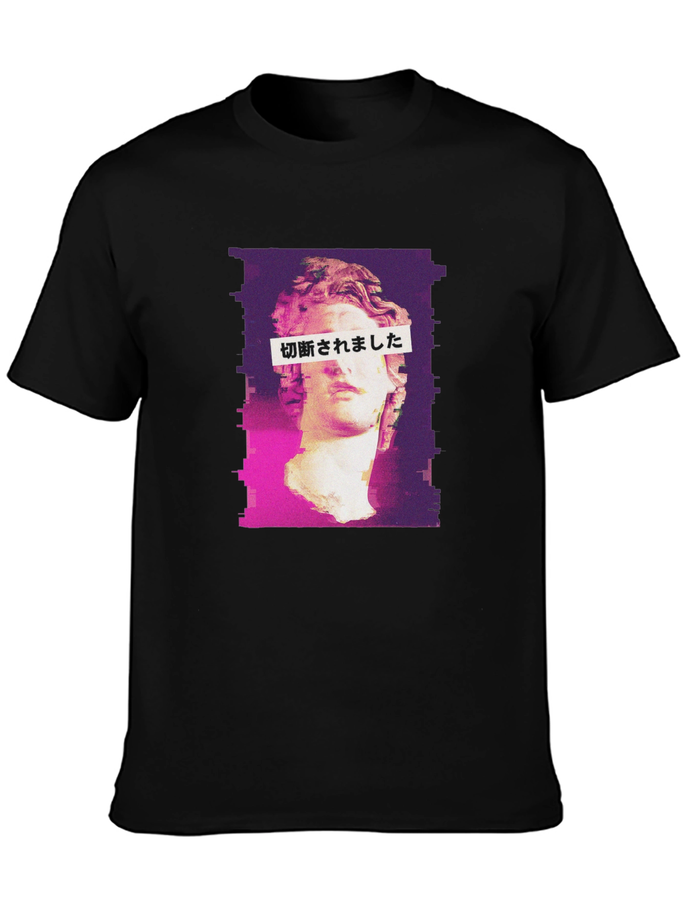Glitch Art Statue Graphic Tee - Black