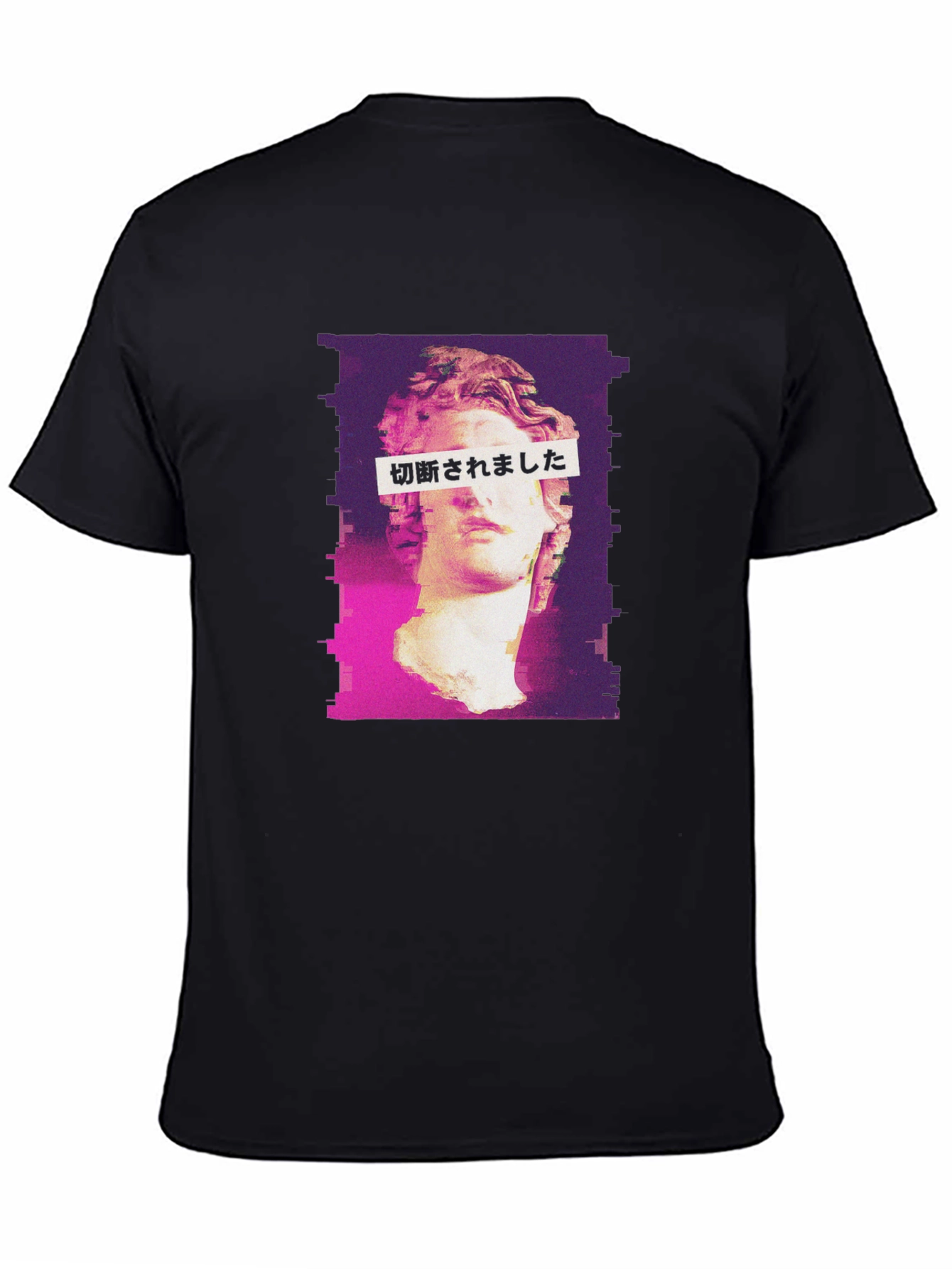 Glitch Art Statue Graphic Tee - Black