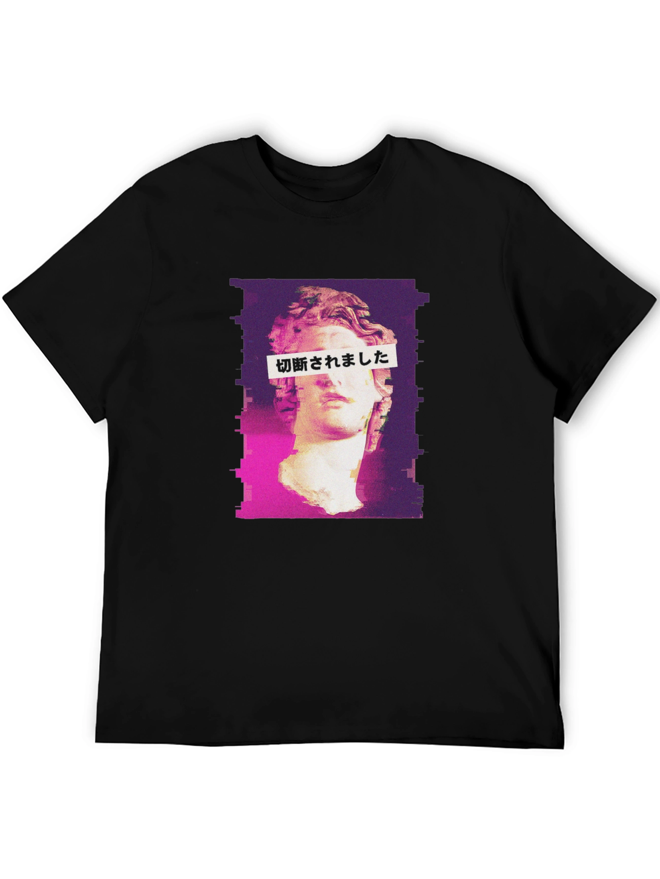 Glitch Art Statue Graphic Tee - Black