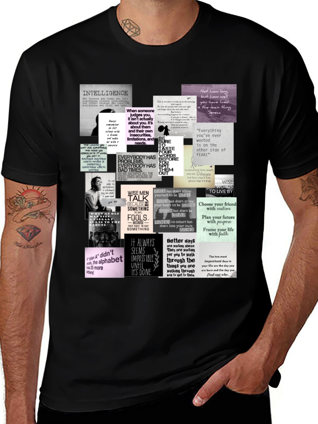 Inspirational Quote Collage T-Shirt - Black