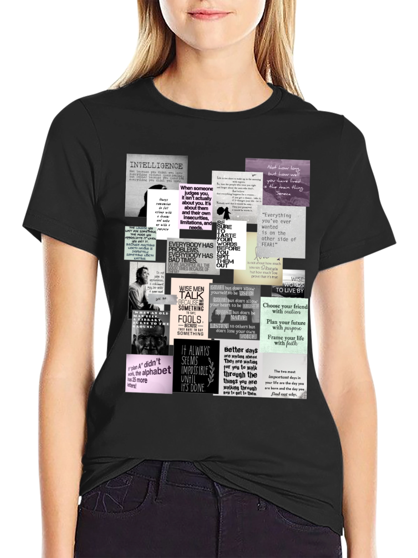 Inspirational Quote Collage T-Shirt - Black