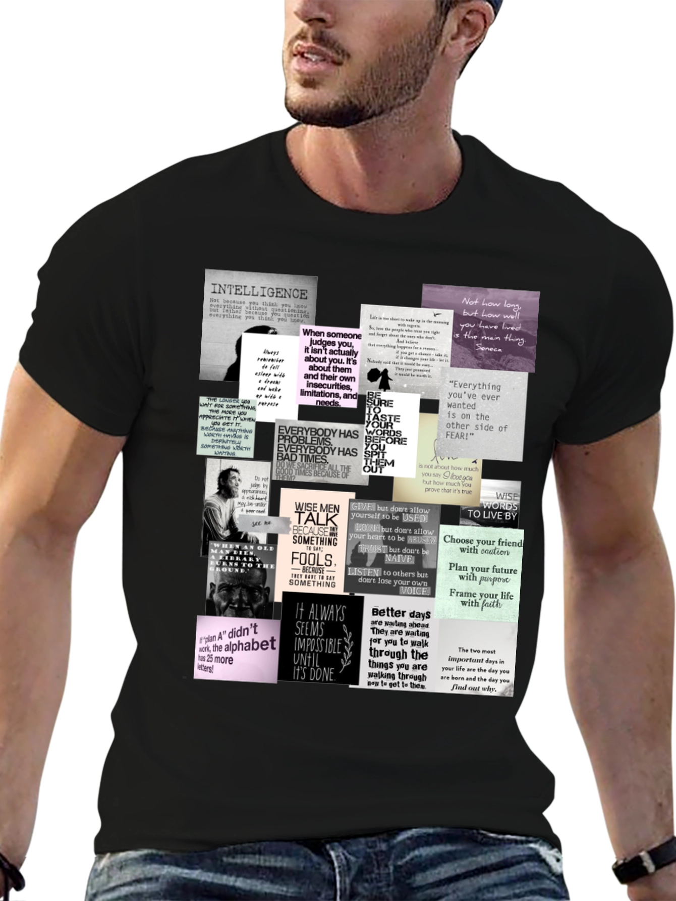 Inspirational Quote Collage T-Shirt - Black