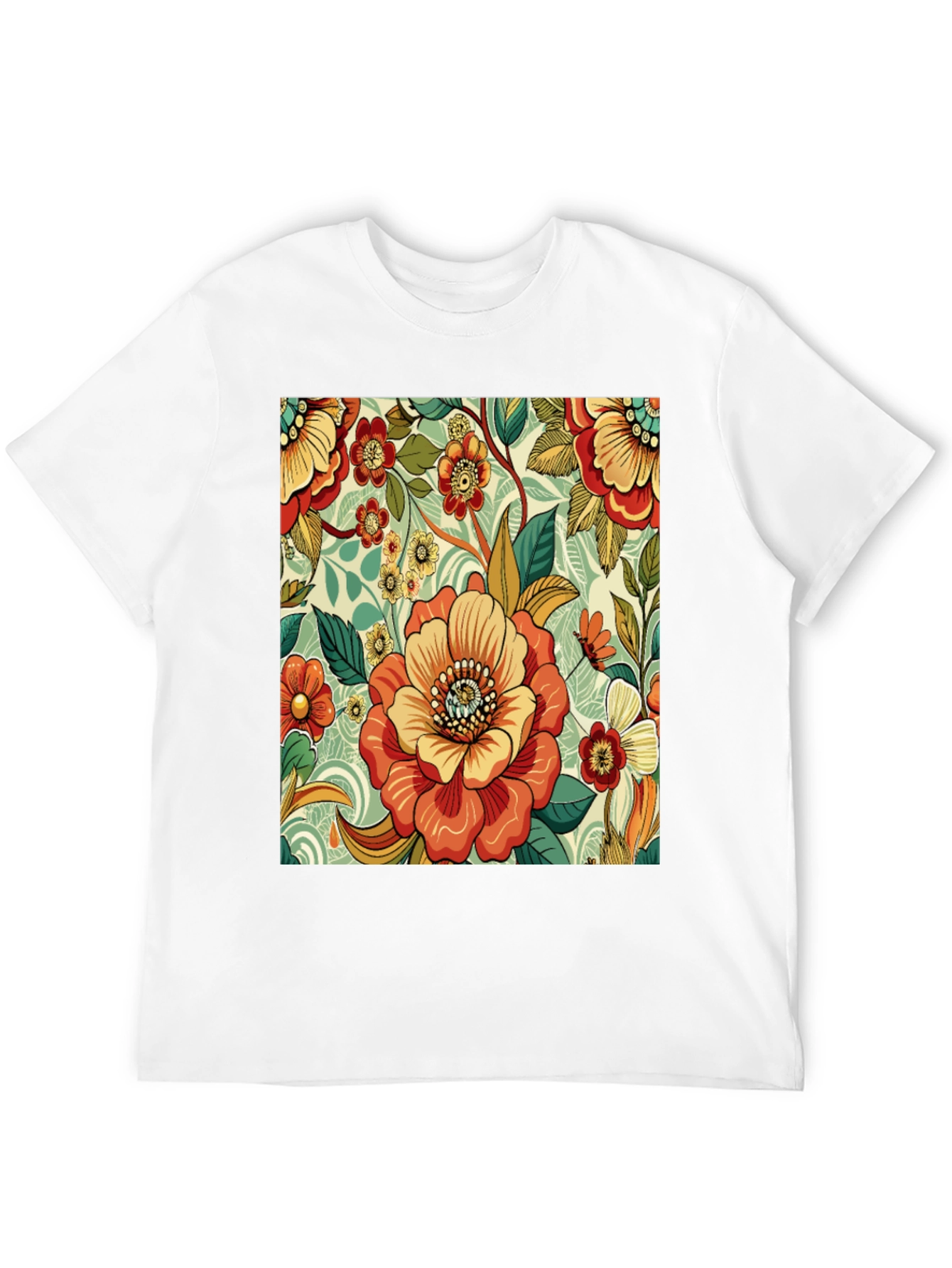 Floral Pattern Print Black T-Shirt