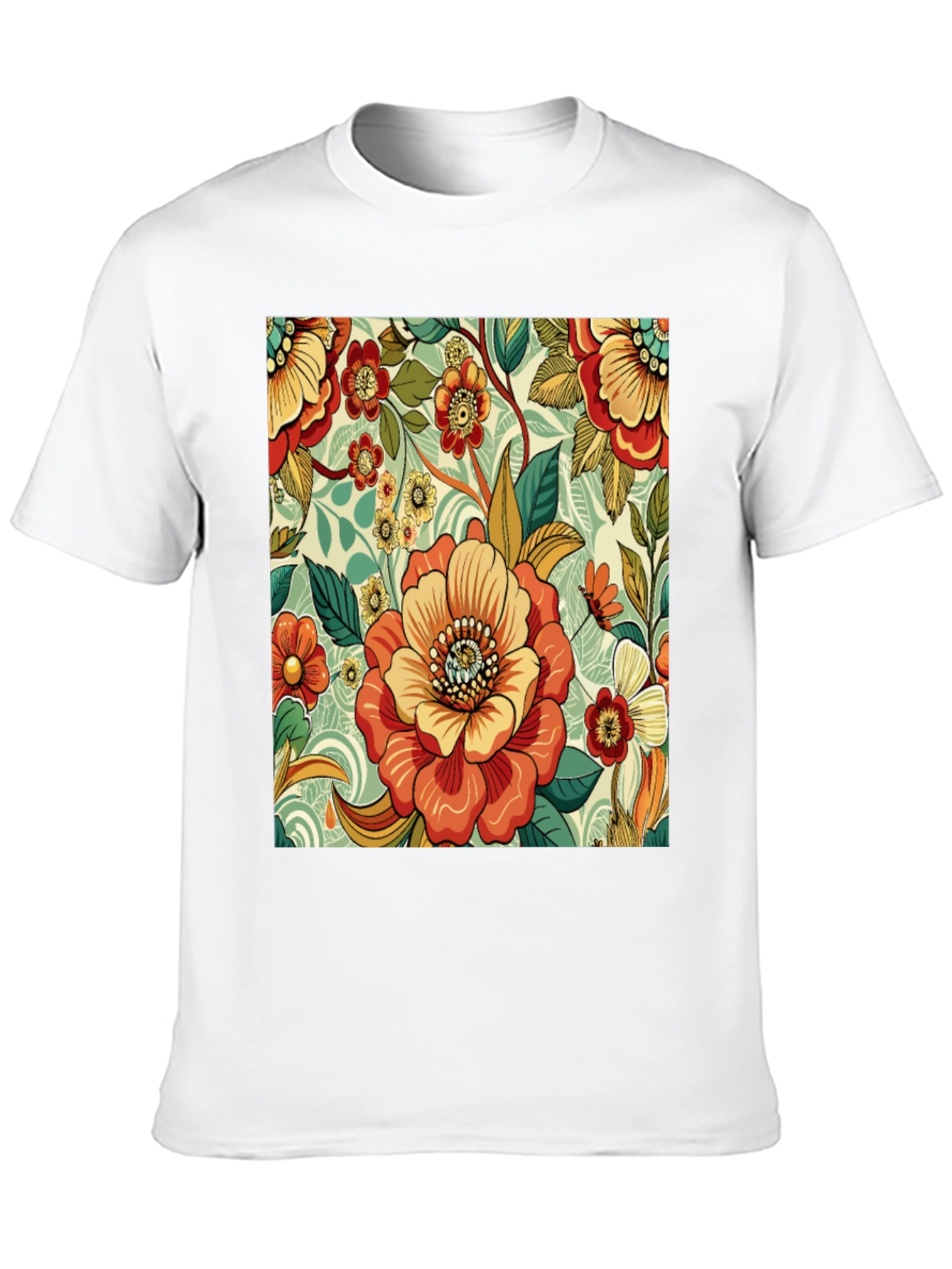Floral Pattern Print Black T-Shirt