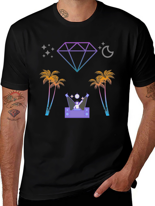 Retro Miami Nightlife Black Graphic Tee