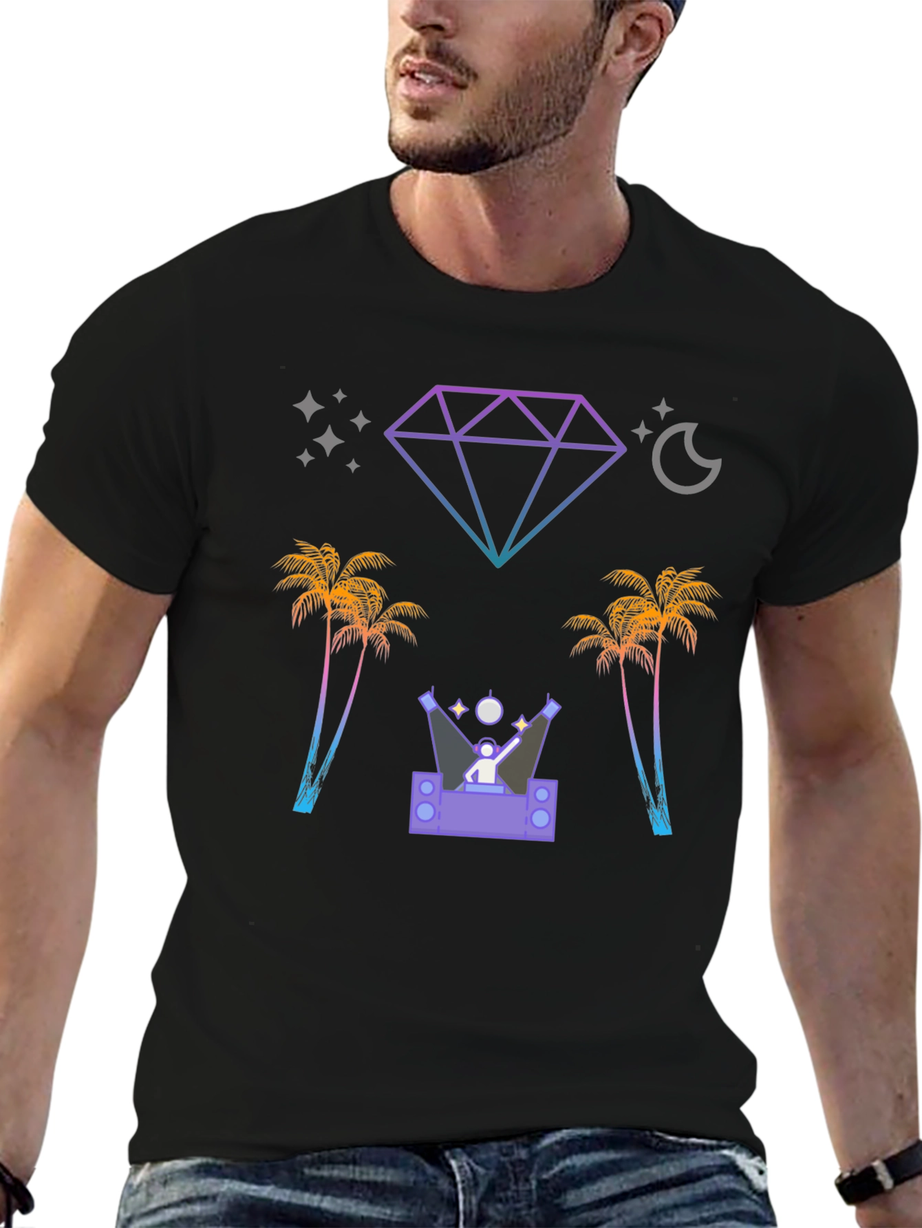 Retro Miami Nightlife Black Graphic Tee