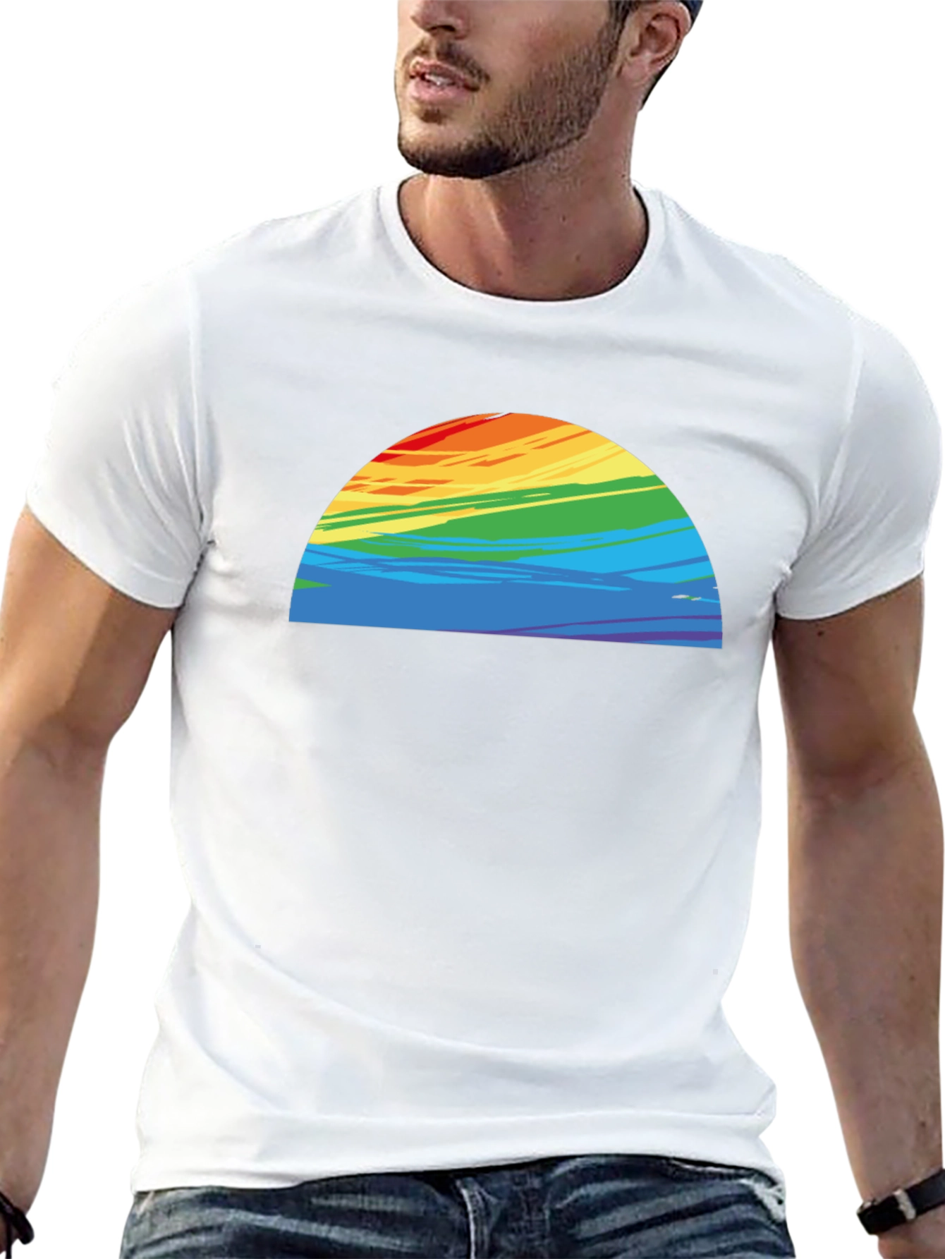Rainbow Half-Circle Graphic Black Tee
