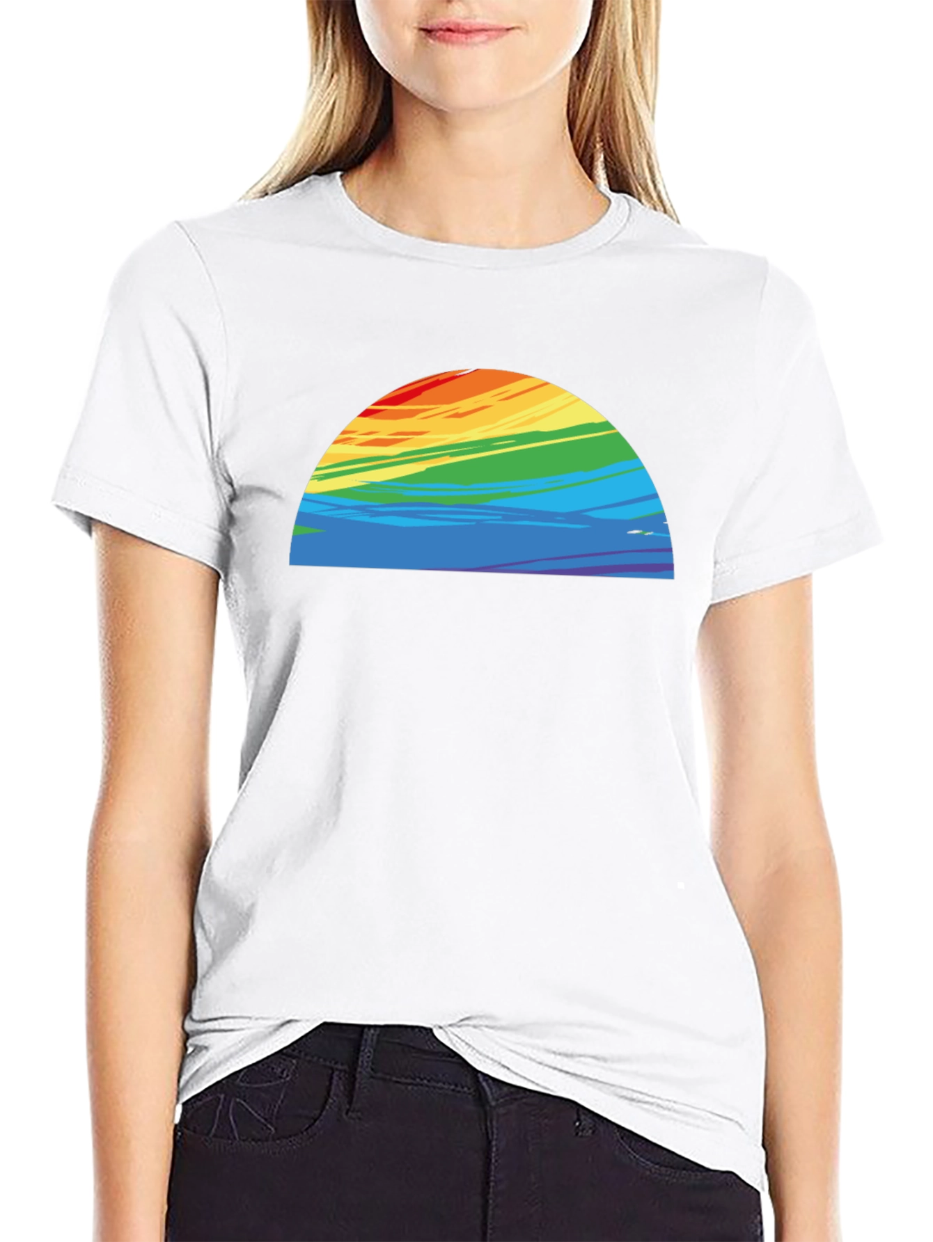 Rainbow Half-Circle Graphic Black Tee