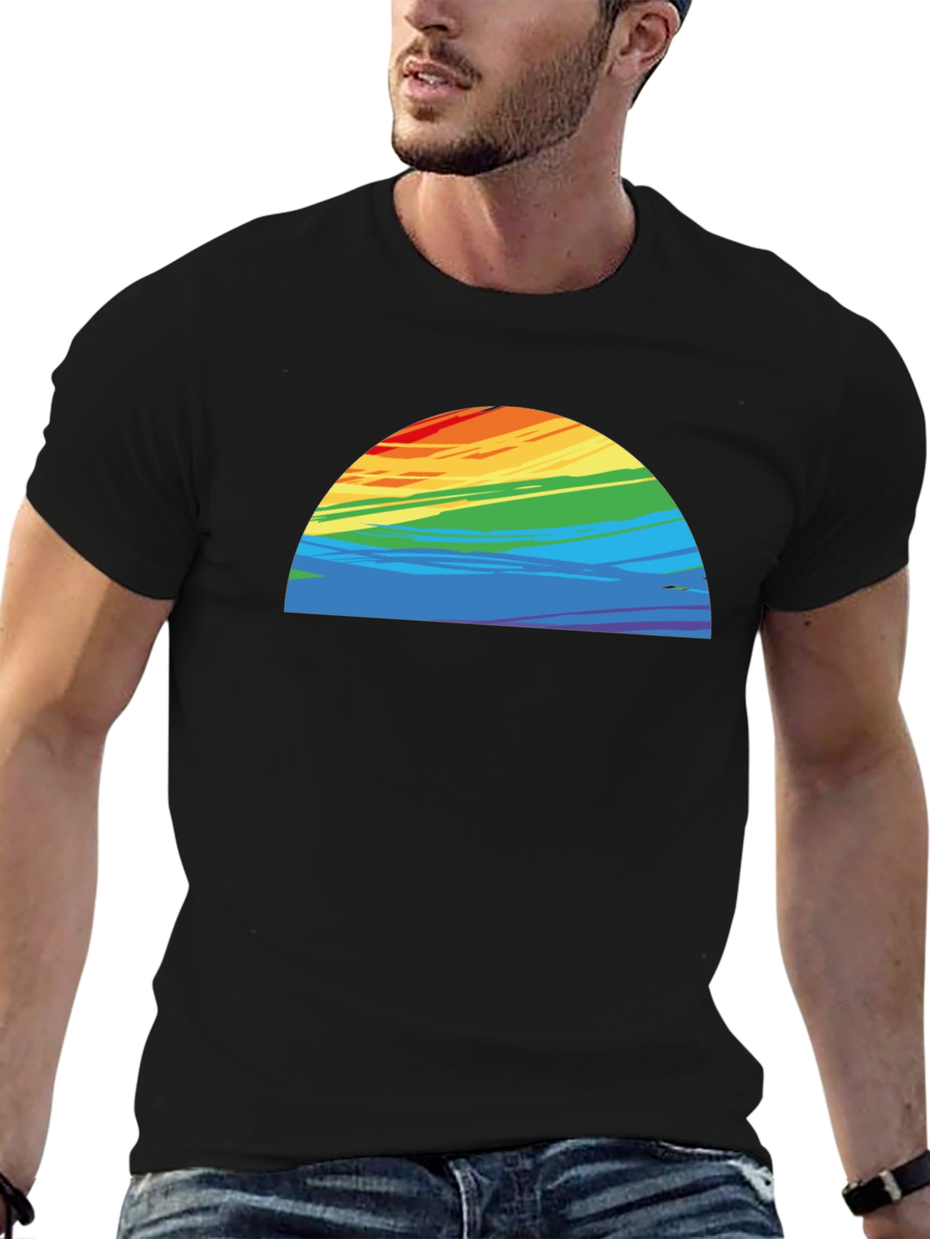 Rainbow Half-Circle Graphic Black Tee