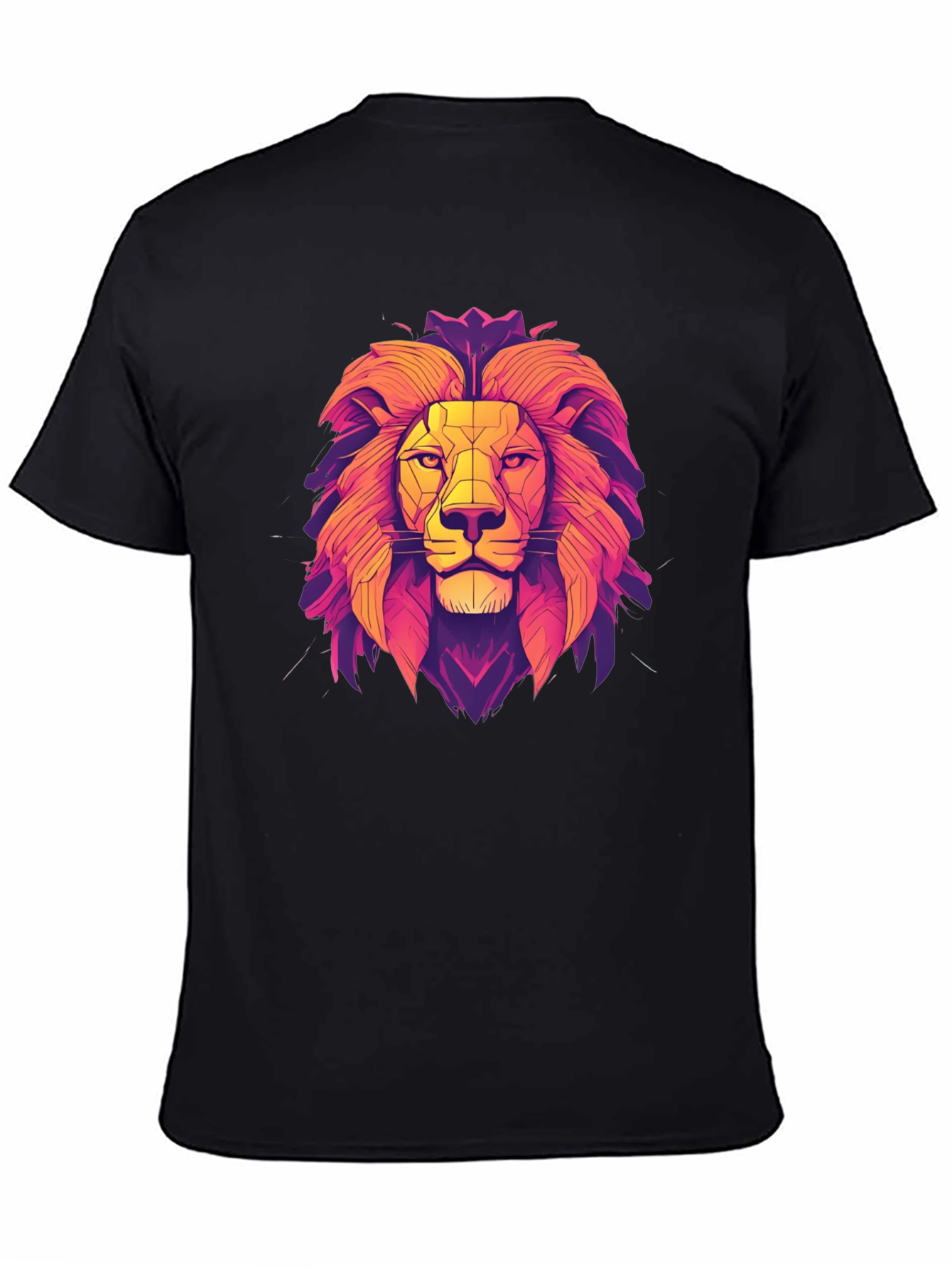 Lion Geometric Graphic Print Black T-Shirt