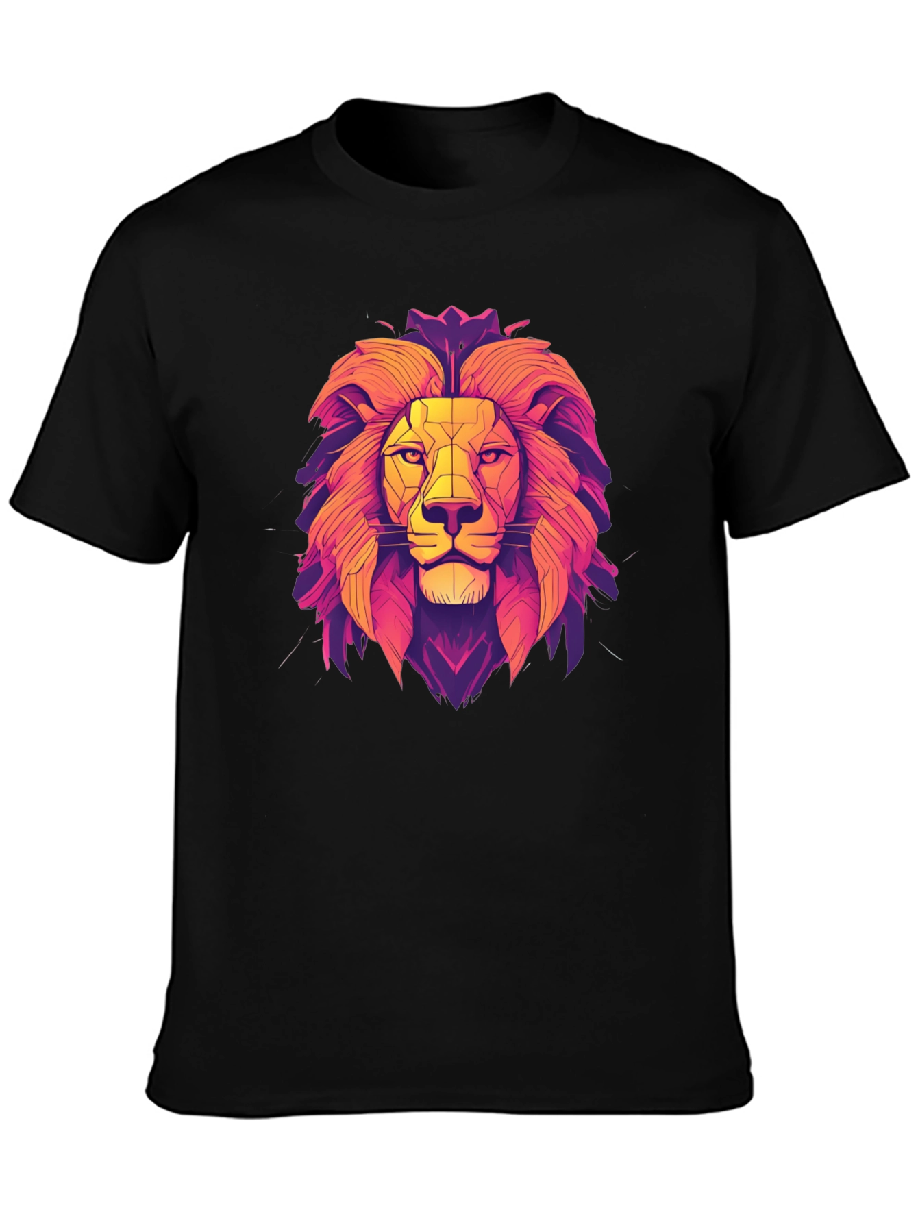 Lion Geometric Graphic Print Black T-Shirt
