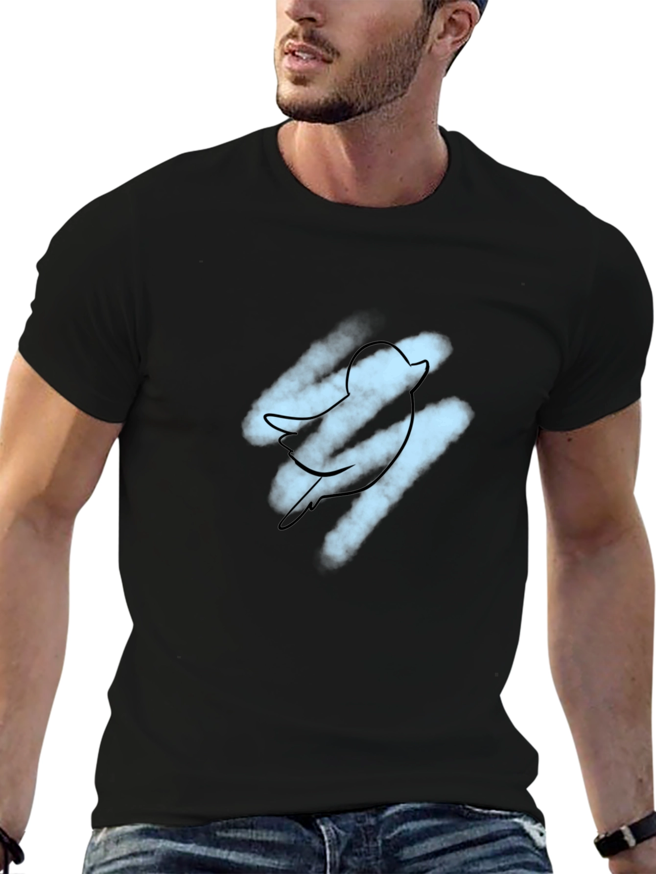 Mens Black T-shirt with Bird Graphic