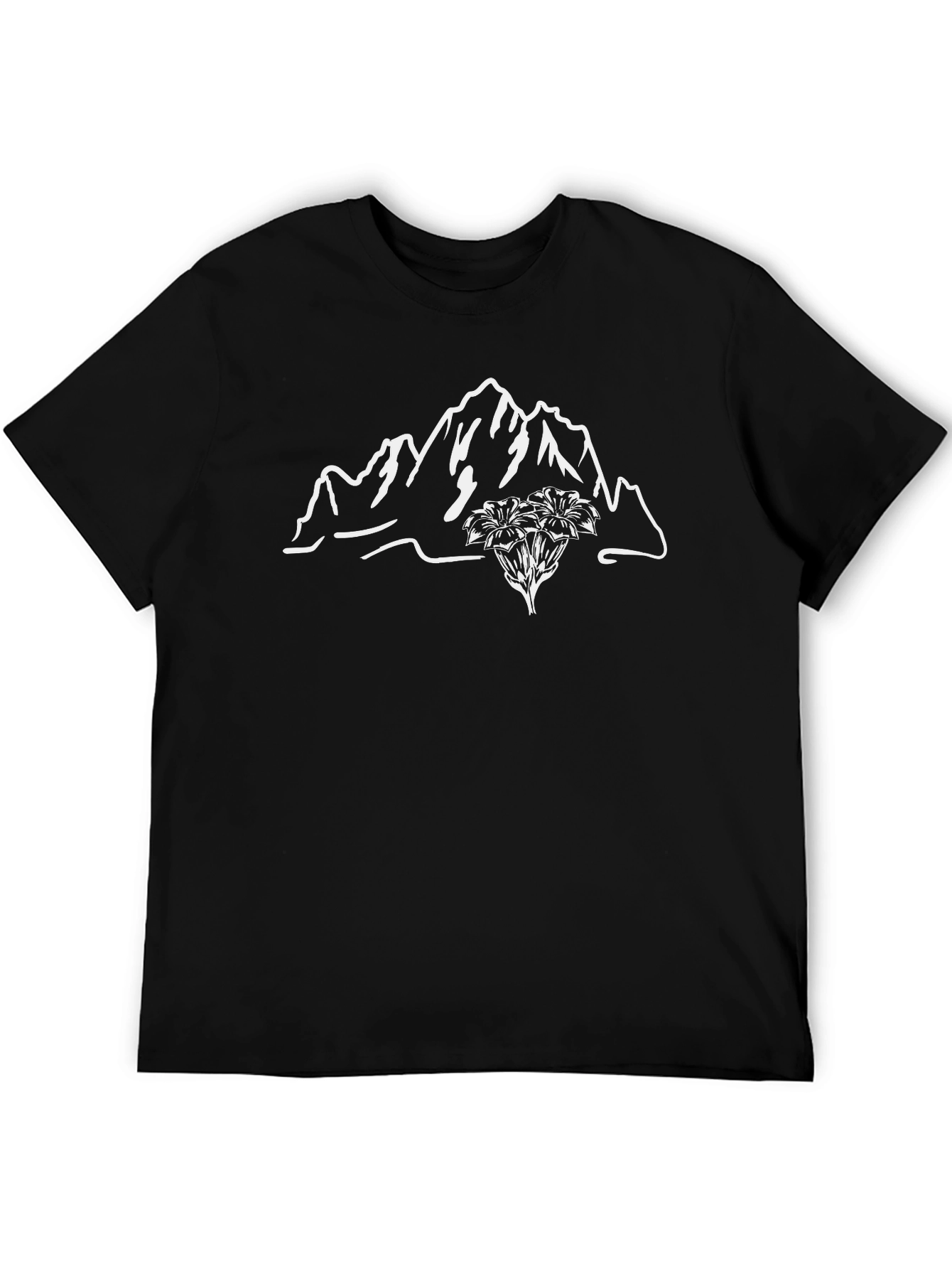 Mountain & Flower Graphic Tee - Black