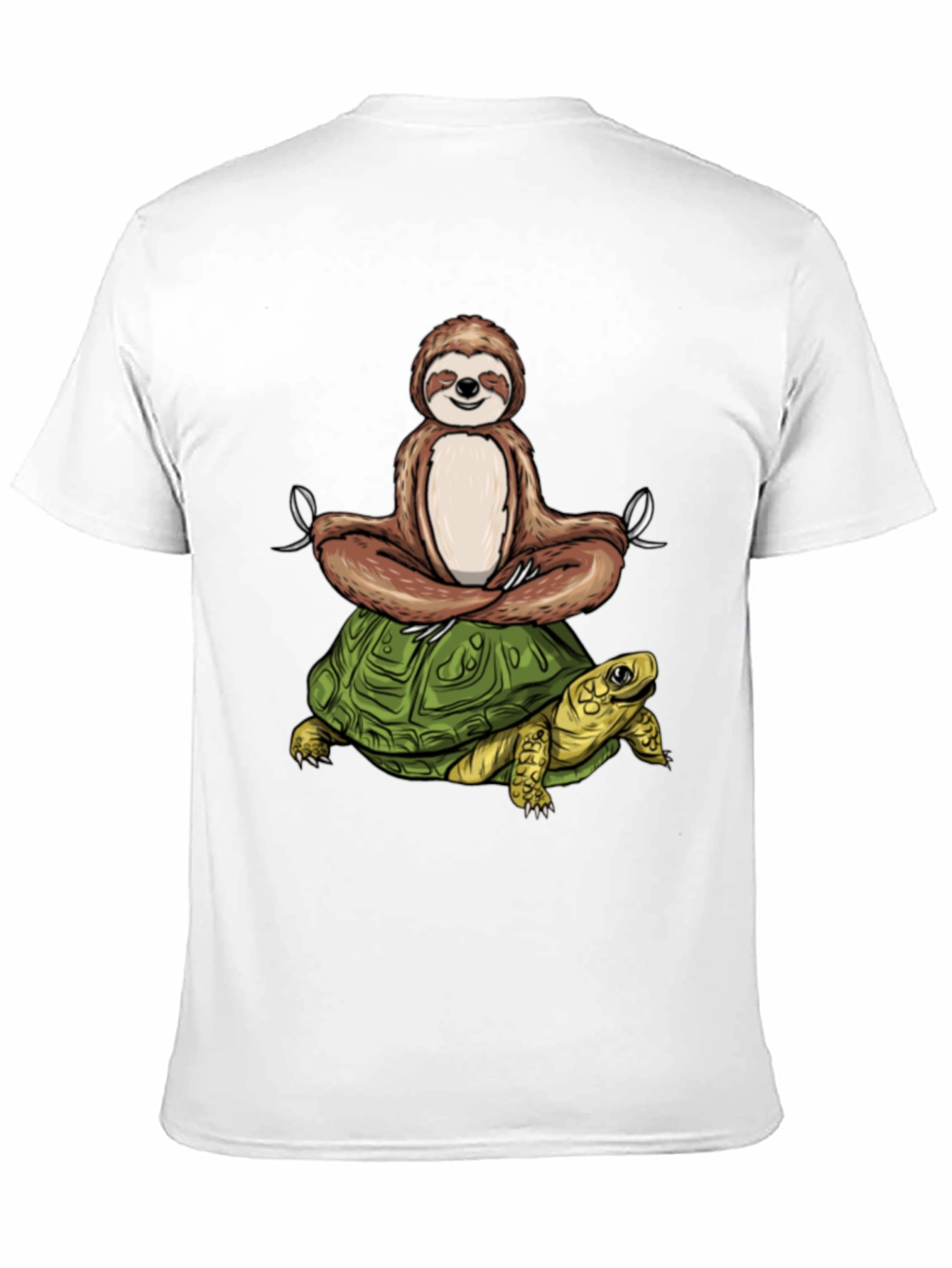 Sloth Meditating on Turtle Black T-Shirt