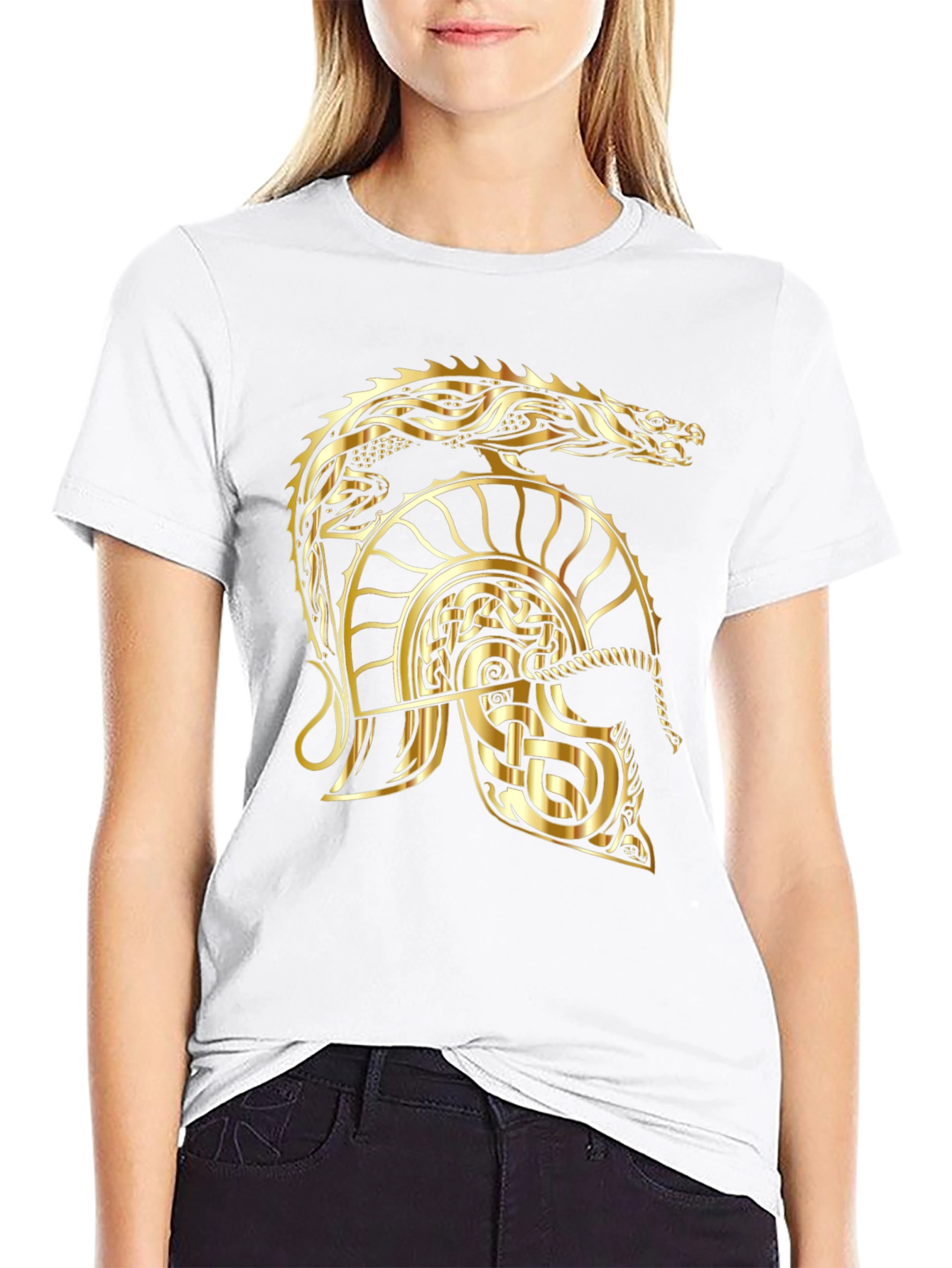 Gold Dragon Helmet Black T-Shirt