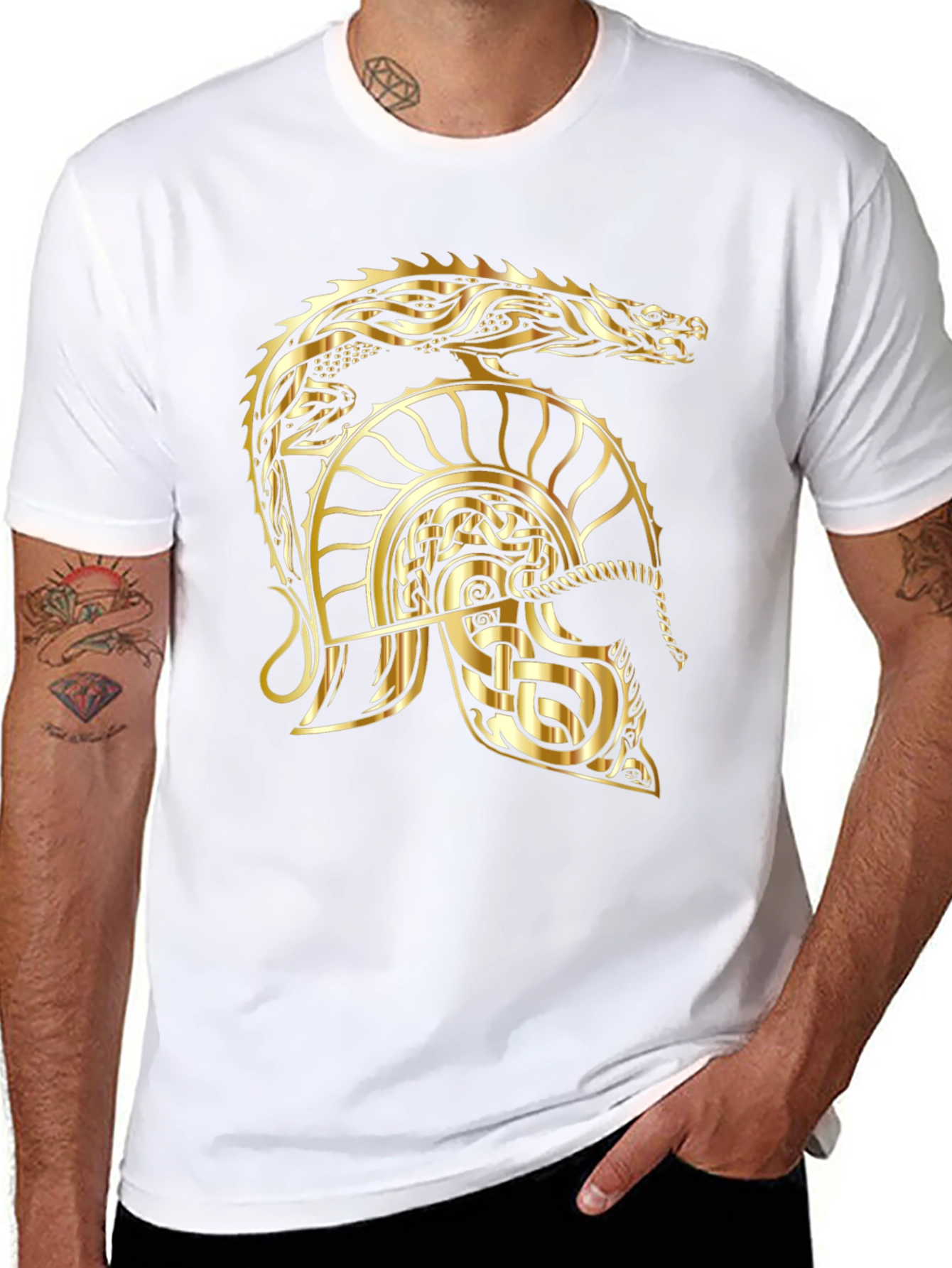 Gold Dragon Helmet Black T-Shirt