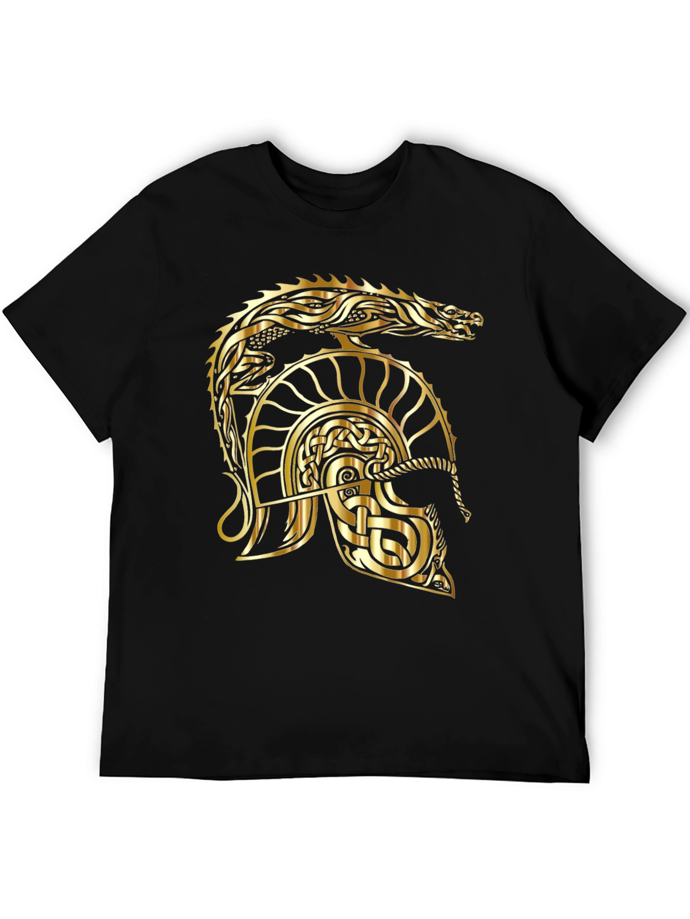 Gold Dragon Helmet Black T-Shirt