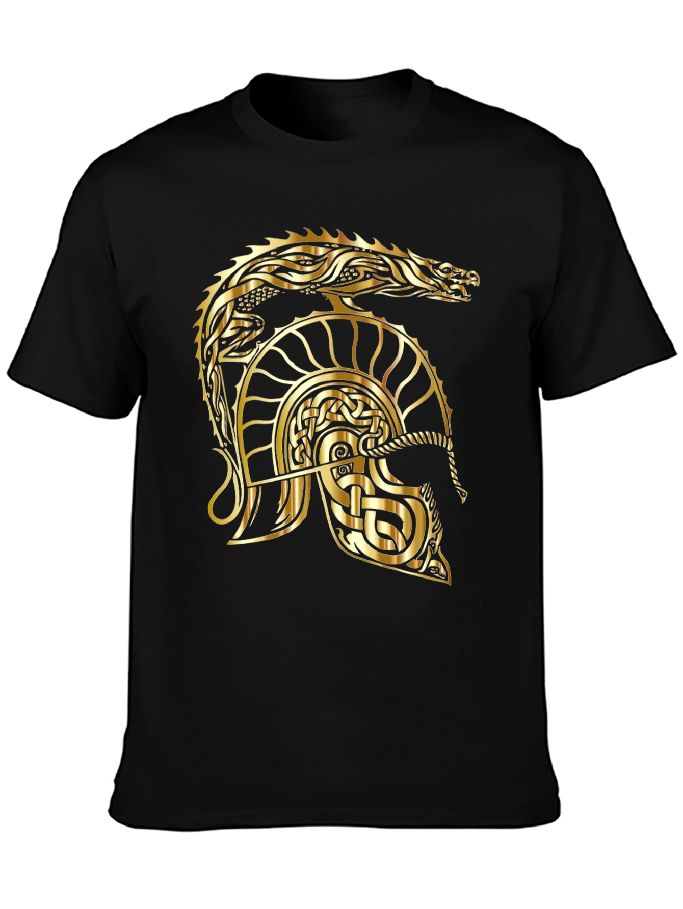 Gold Dragon Helmet Black T-Shirt