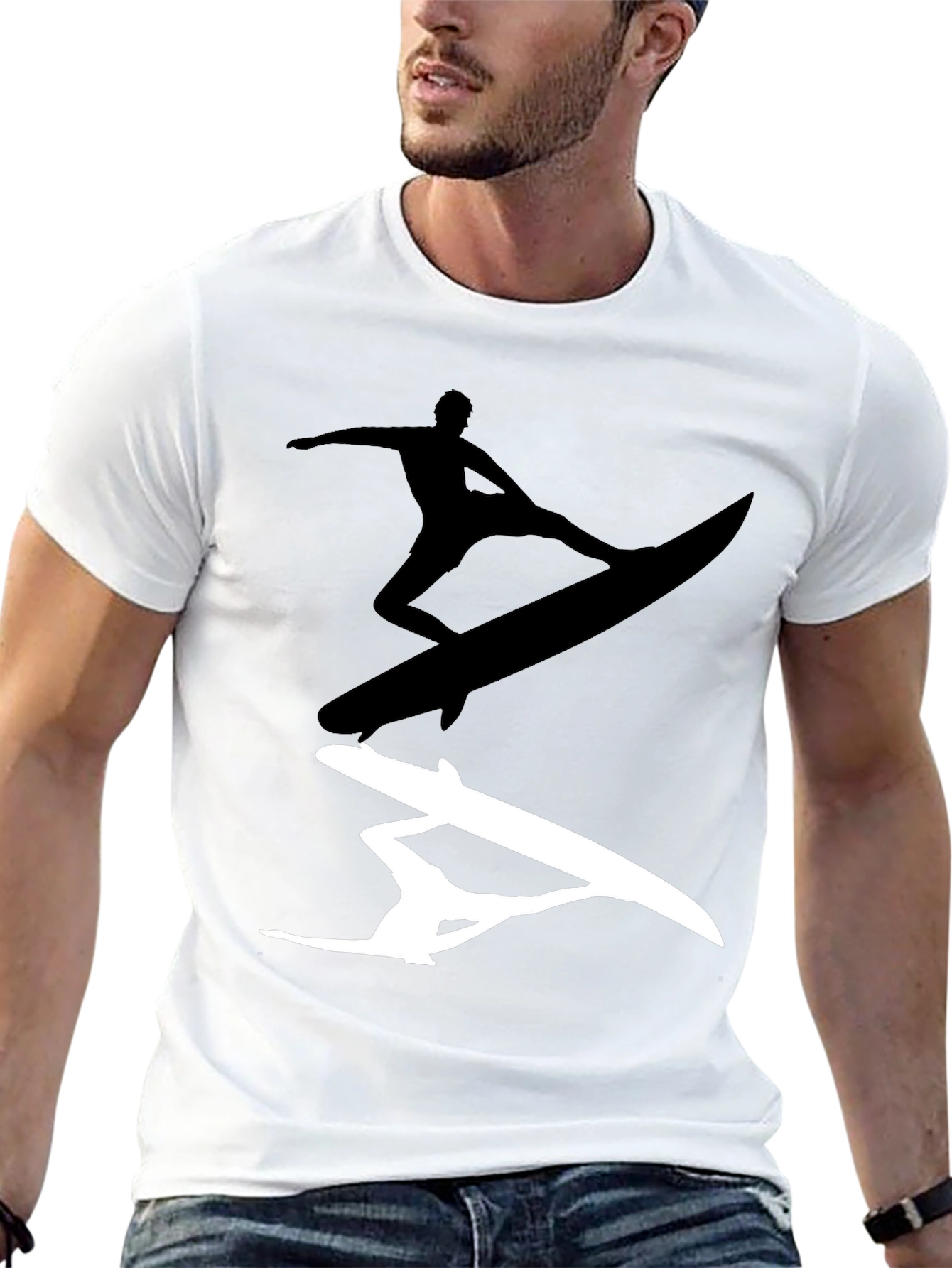 Surfer Silhouette Graphic Tee - Black Cotton Blend