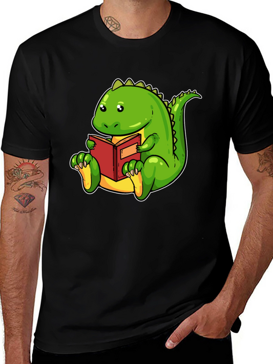 Dinosaur Reading Book Black T-Shirt